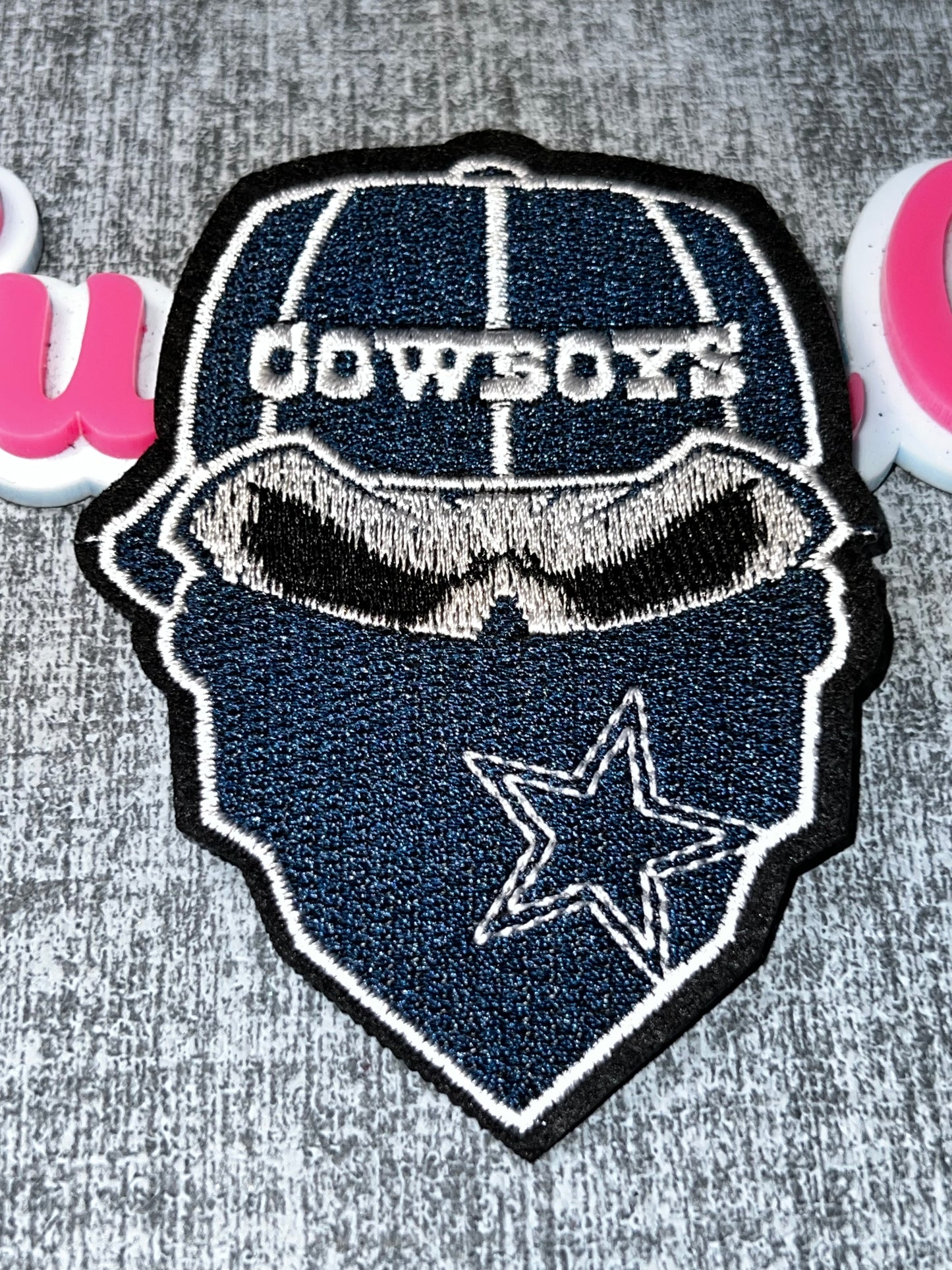 Navy & Silver Helmet Skull Embroidered Iron-On Patch | Decorative Fan Appliqué