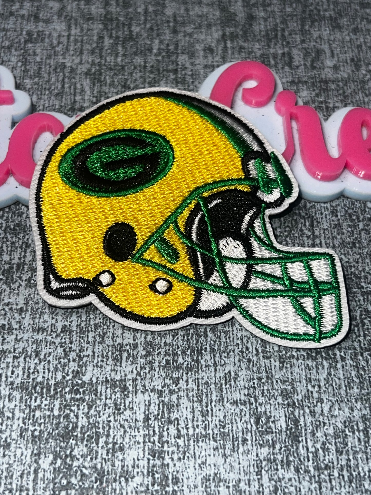 Green Helmet Embroidered Iron-On Patch | Yellow Green Embroidered Appliqué