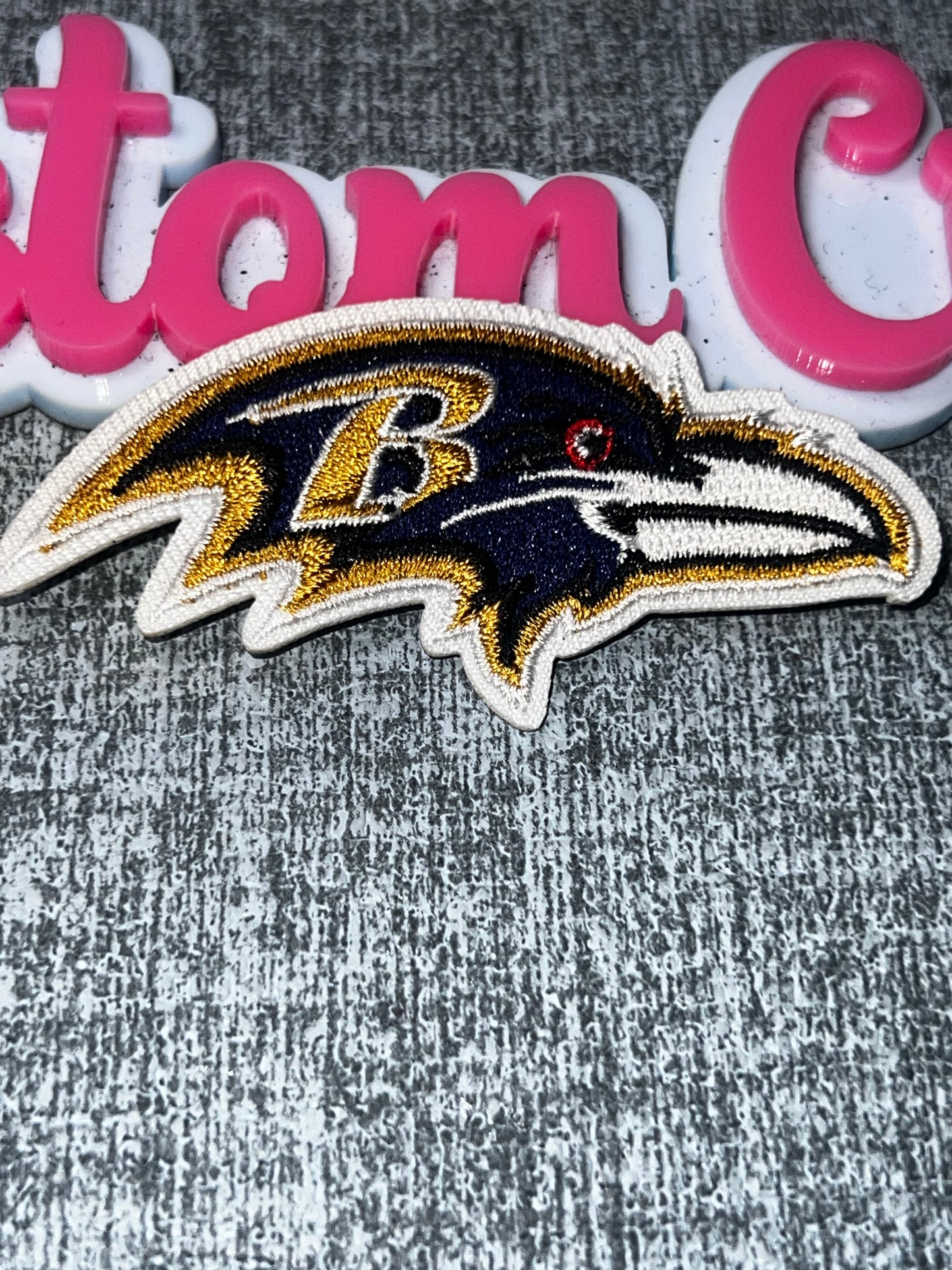 Bird Head Embroidered Iron-On Patch | Navy Gold White Decorative Appliqué