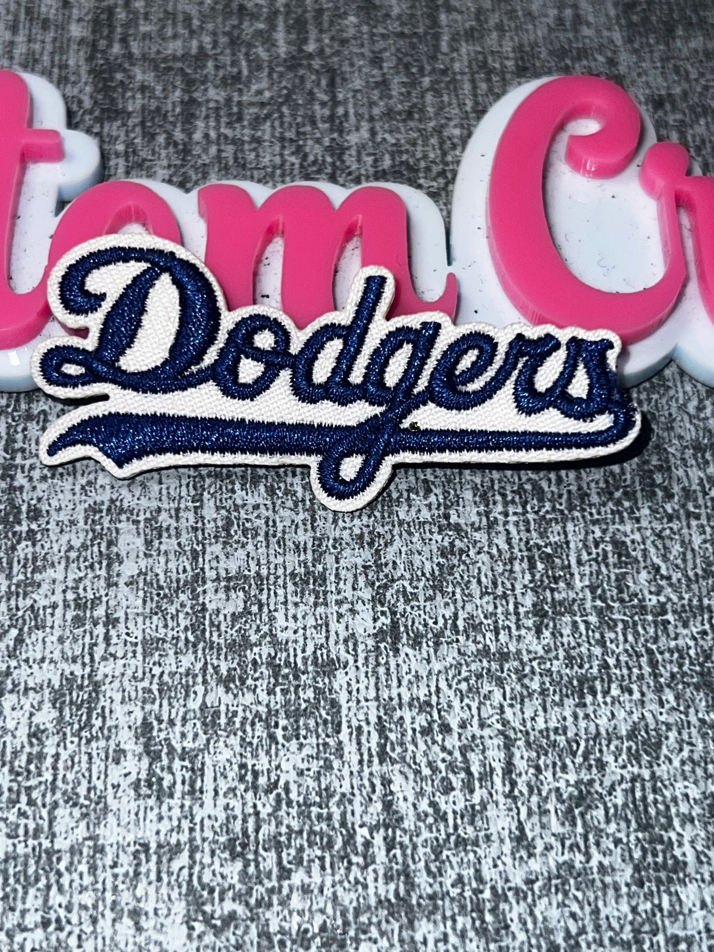 Script Word Embroidered Iron-On Patch | Blue White Decorative Appliqué