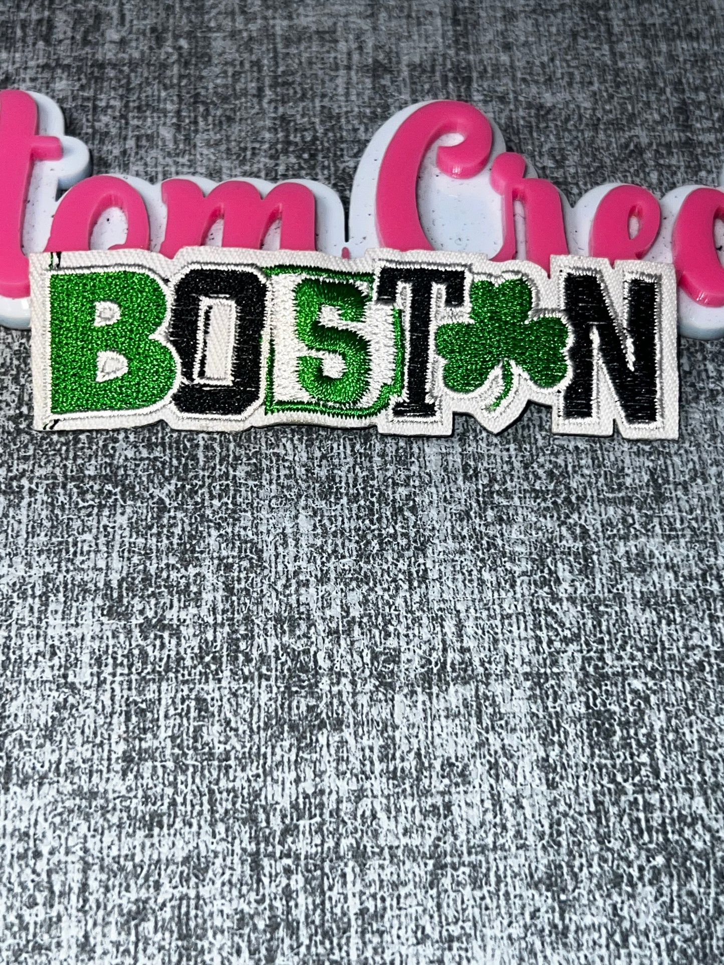 Lucky Green Lettering Embroidered Iron-On Patch | Clover Statement Appliqué