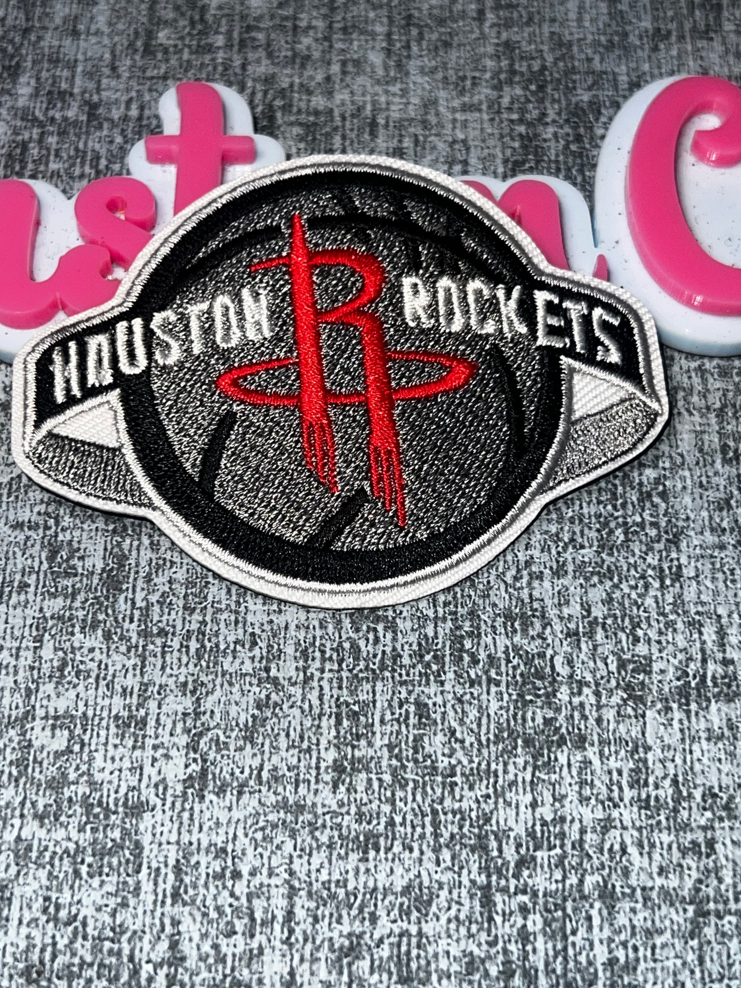 Round Red Black Lettering Embroidered Iron-On Patch | Statement Appliqué
