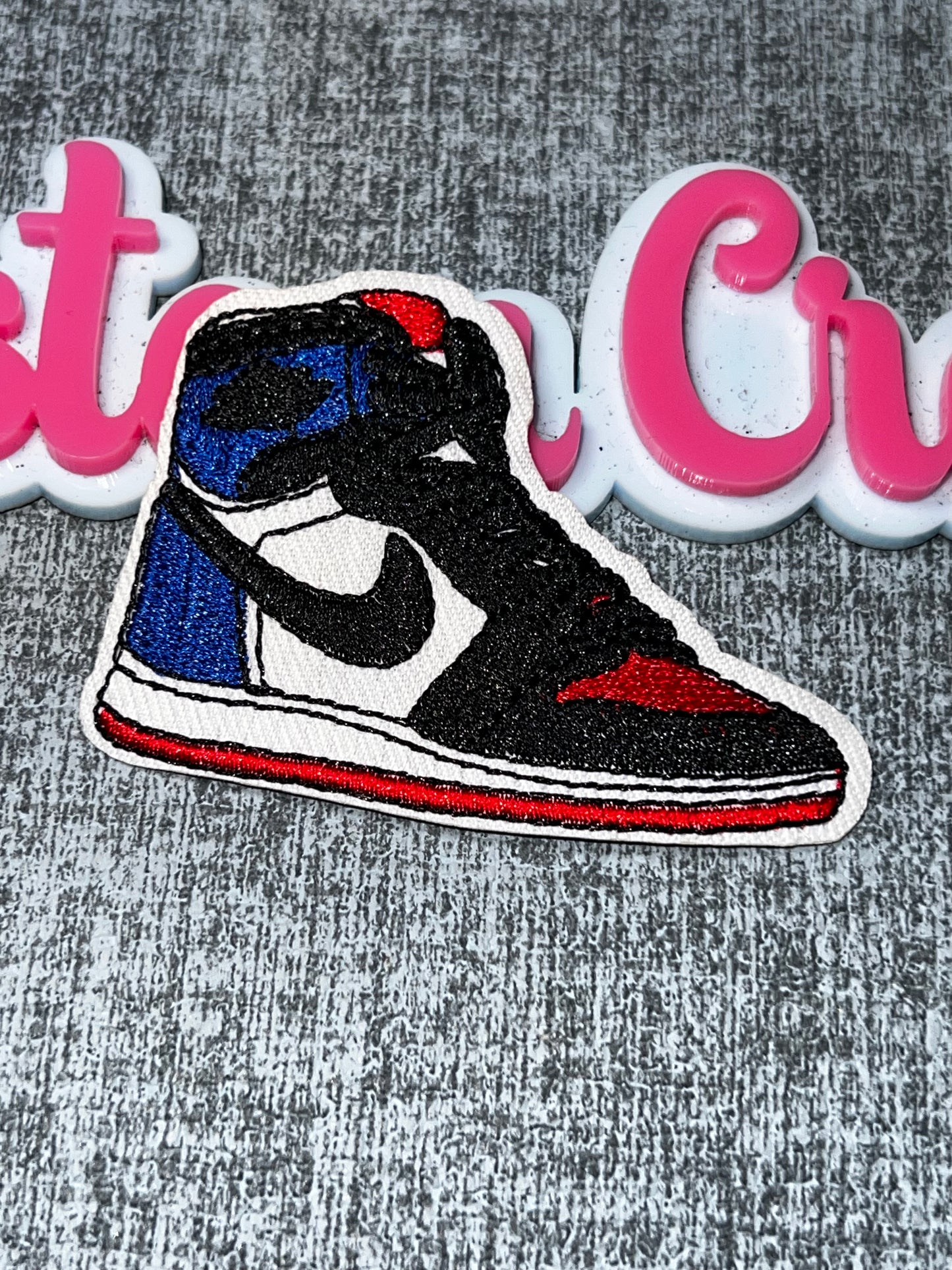 Red Blue High Top Embroidered Iron-On Patch | Fashion Shoe Appliqué