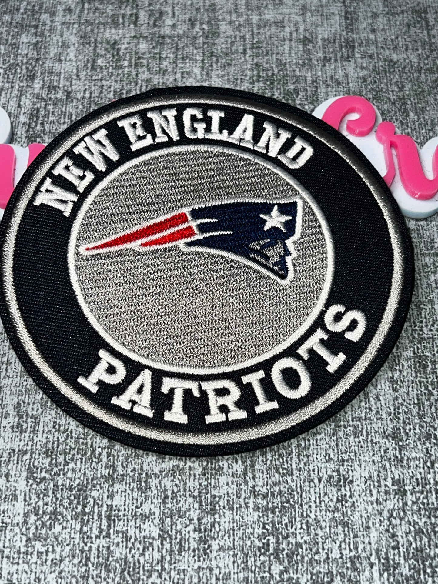 Red Blue Silver Heritage Style Embroidered Iron-On Patch | Round Statement Appliqué