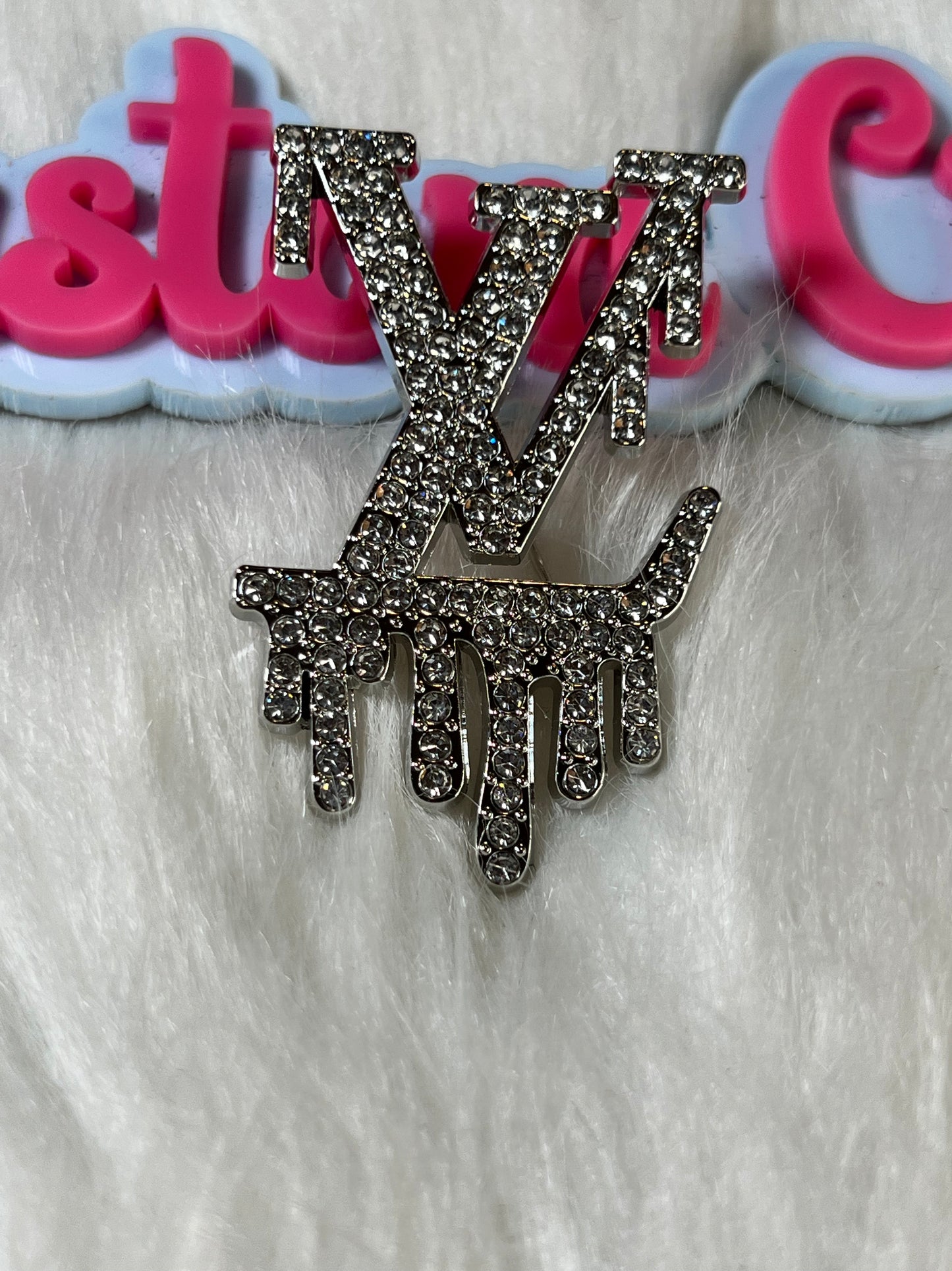 Silver Dripping Bling LV Brooch