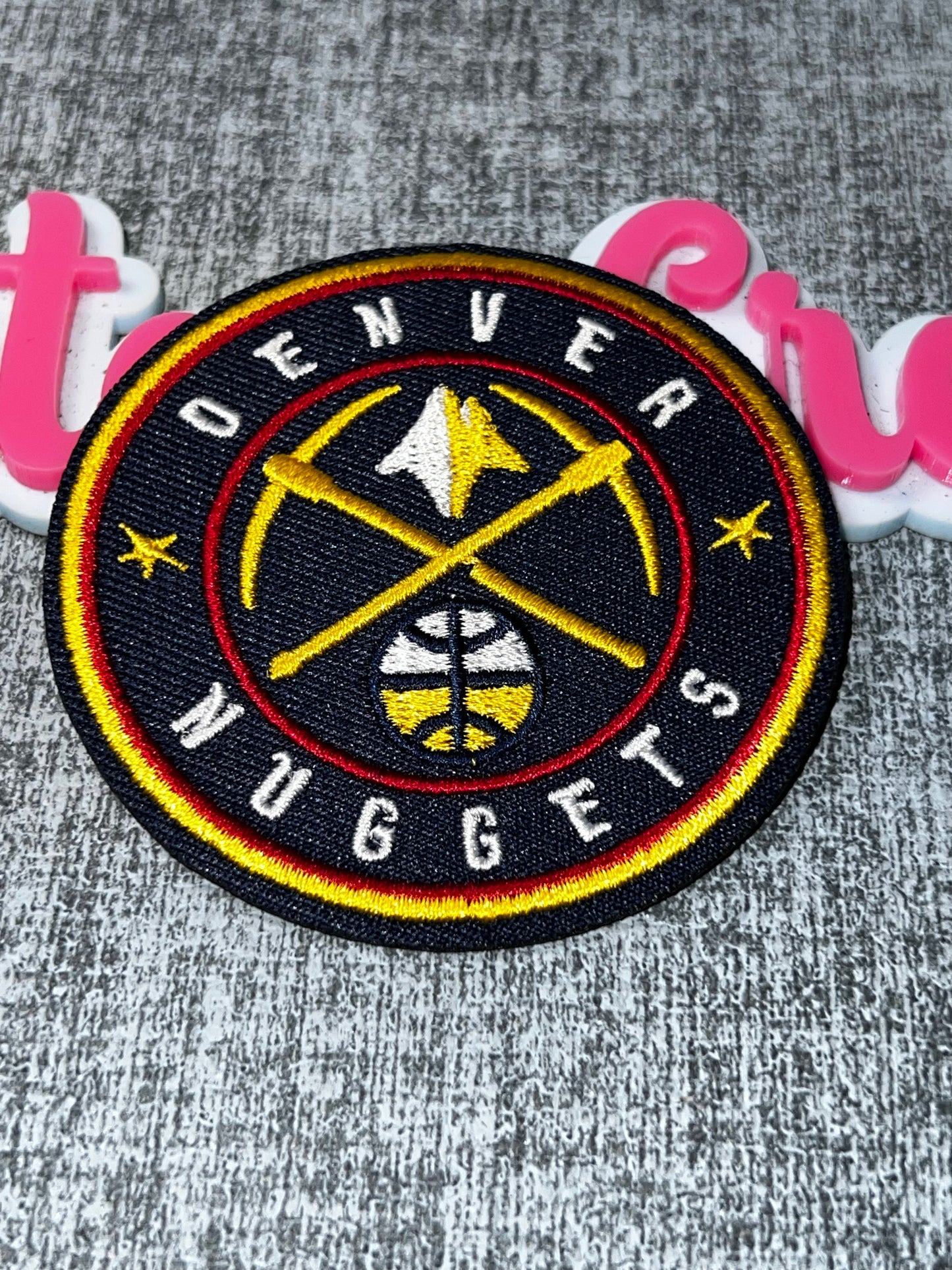Gold Pickaxe Emblem Embroidered Iron-On Patch | Round Statement Appliqué