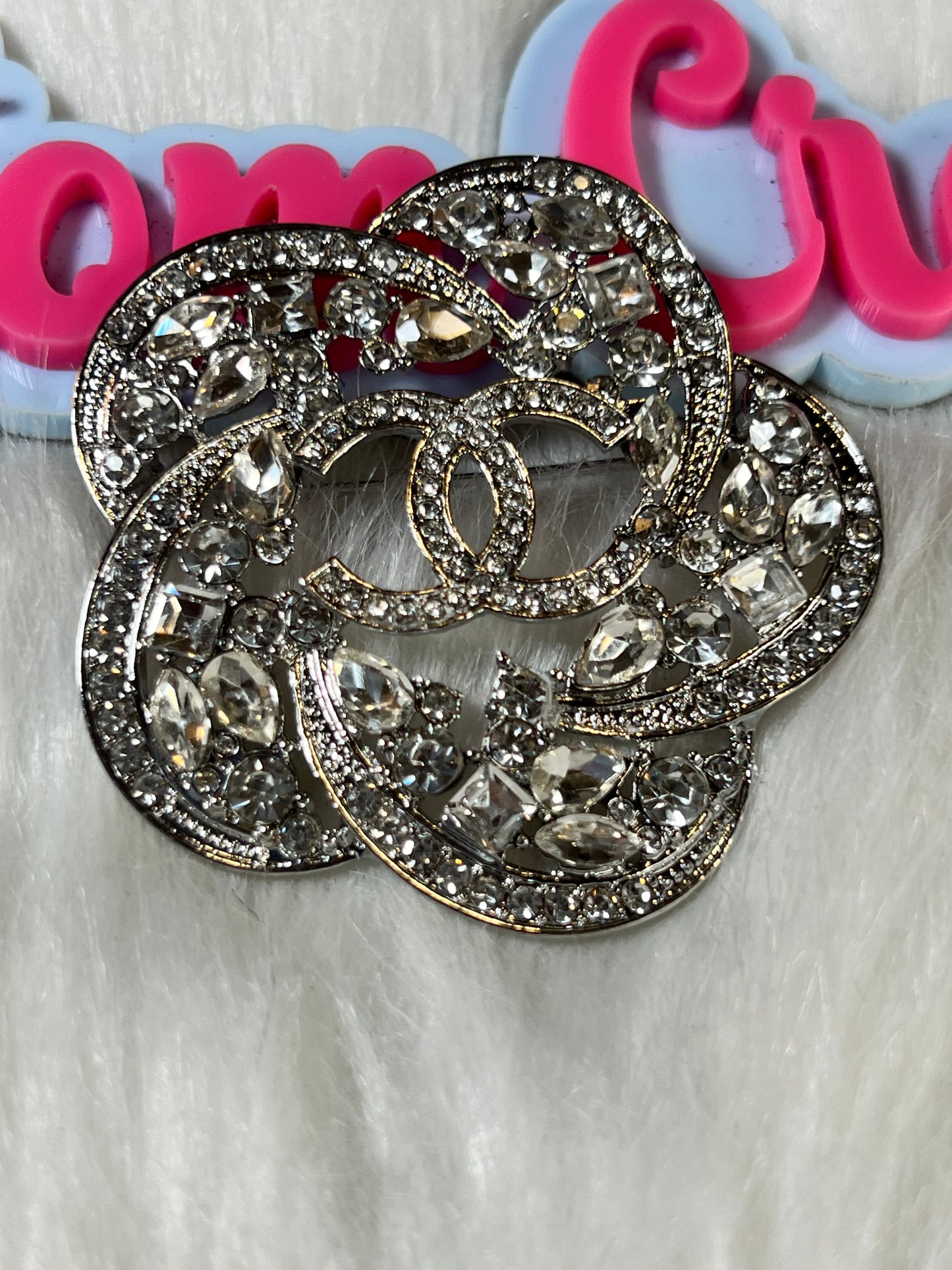 Silver Bling Flower CC Brooch