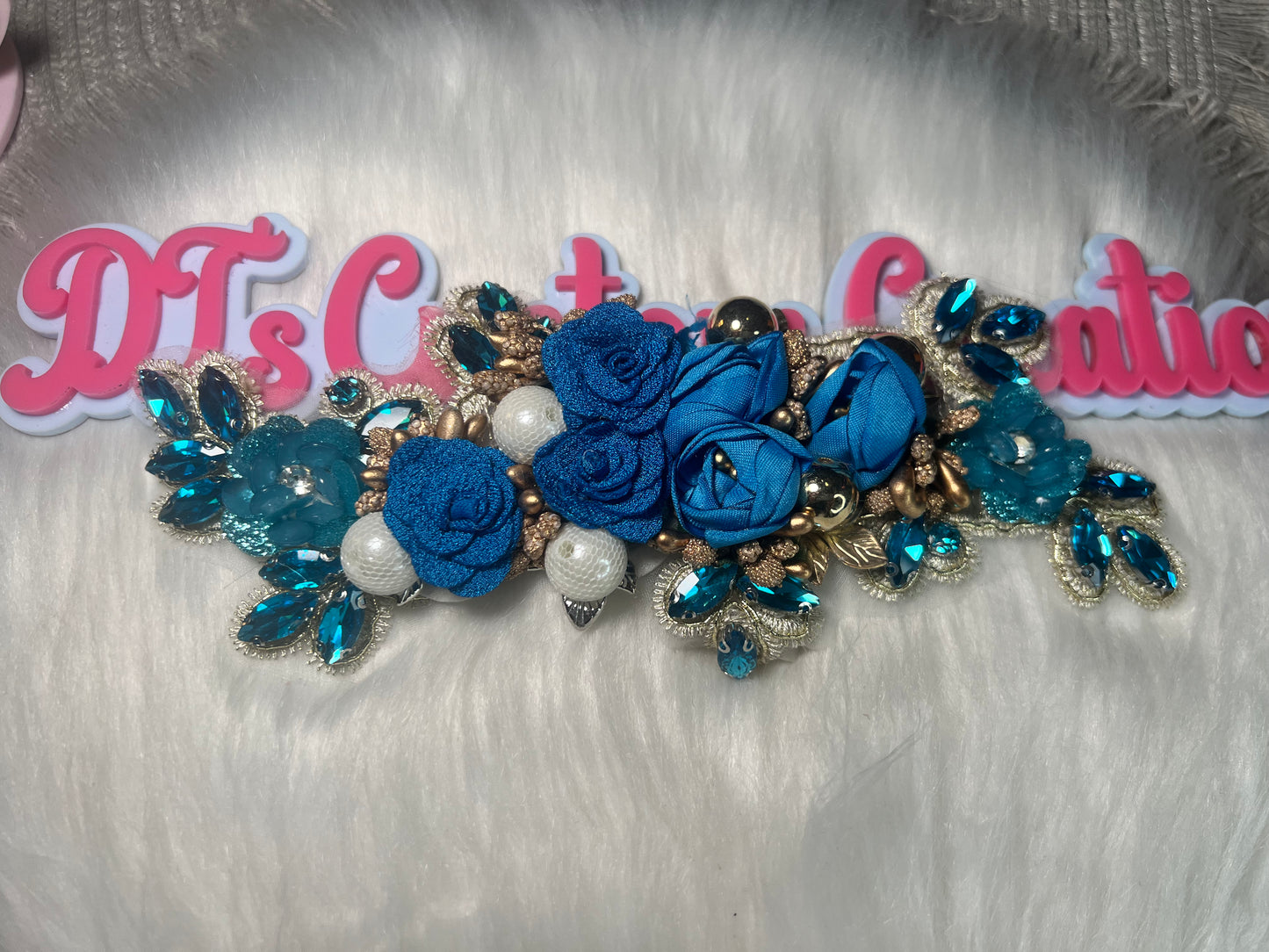 💙 Royal Blue & Gold Floral Rhinestone Appliqué
