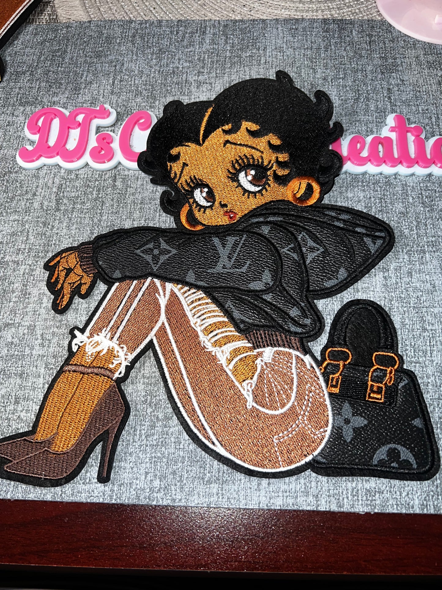 Fashion Girl Black Monogram Embroidered Patch –-Iron On Applique