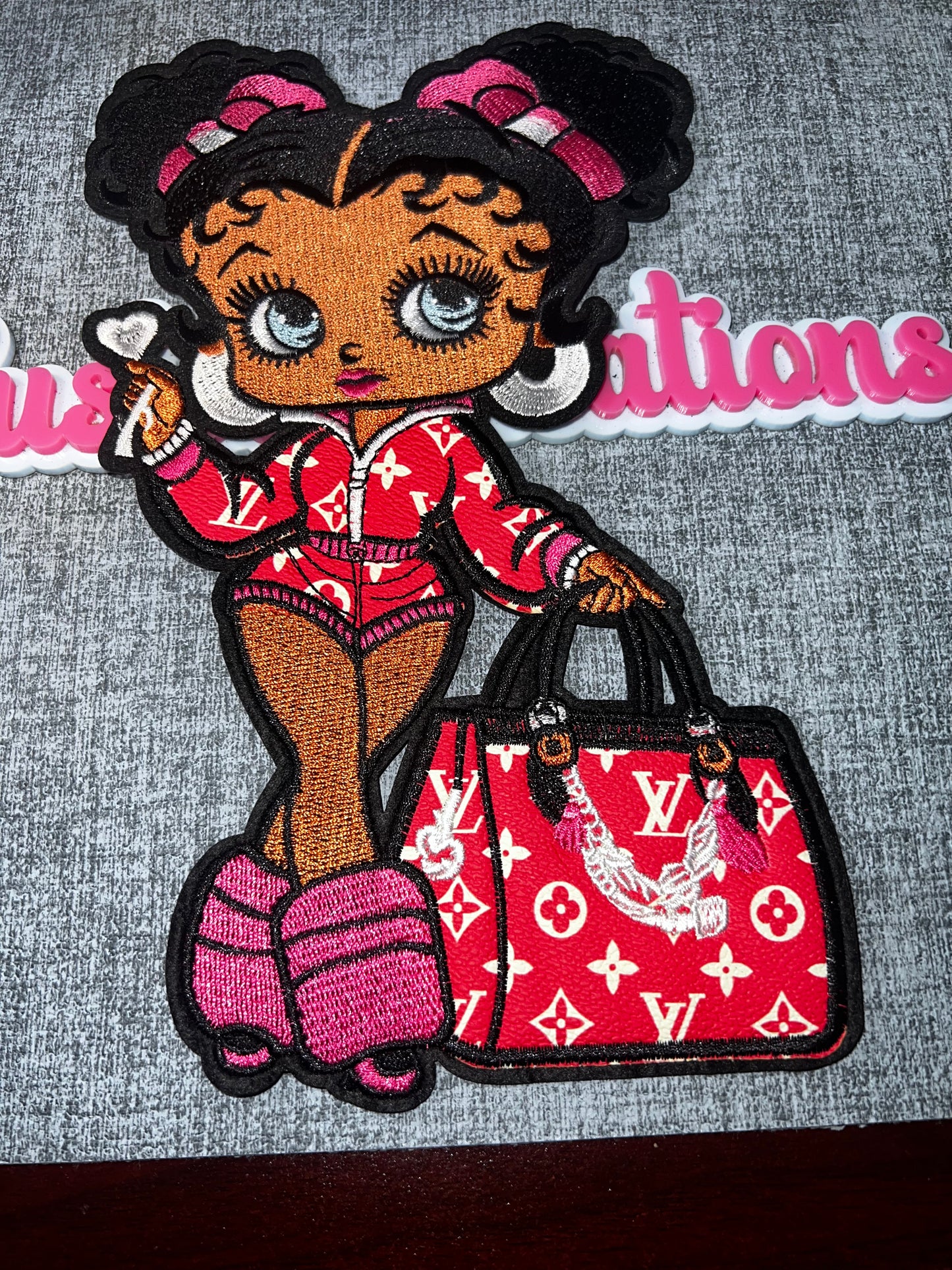 Red Monogram Fashion Girl Embroidered Patch – Glam Handbag Iron On Applique