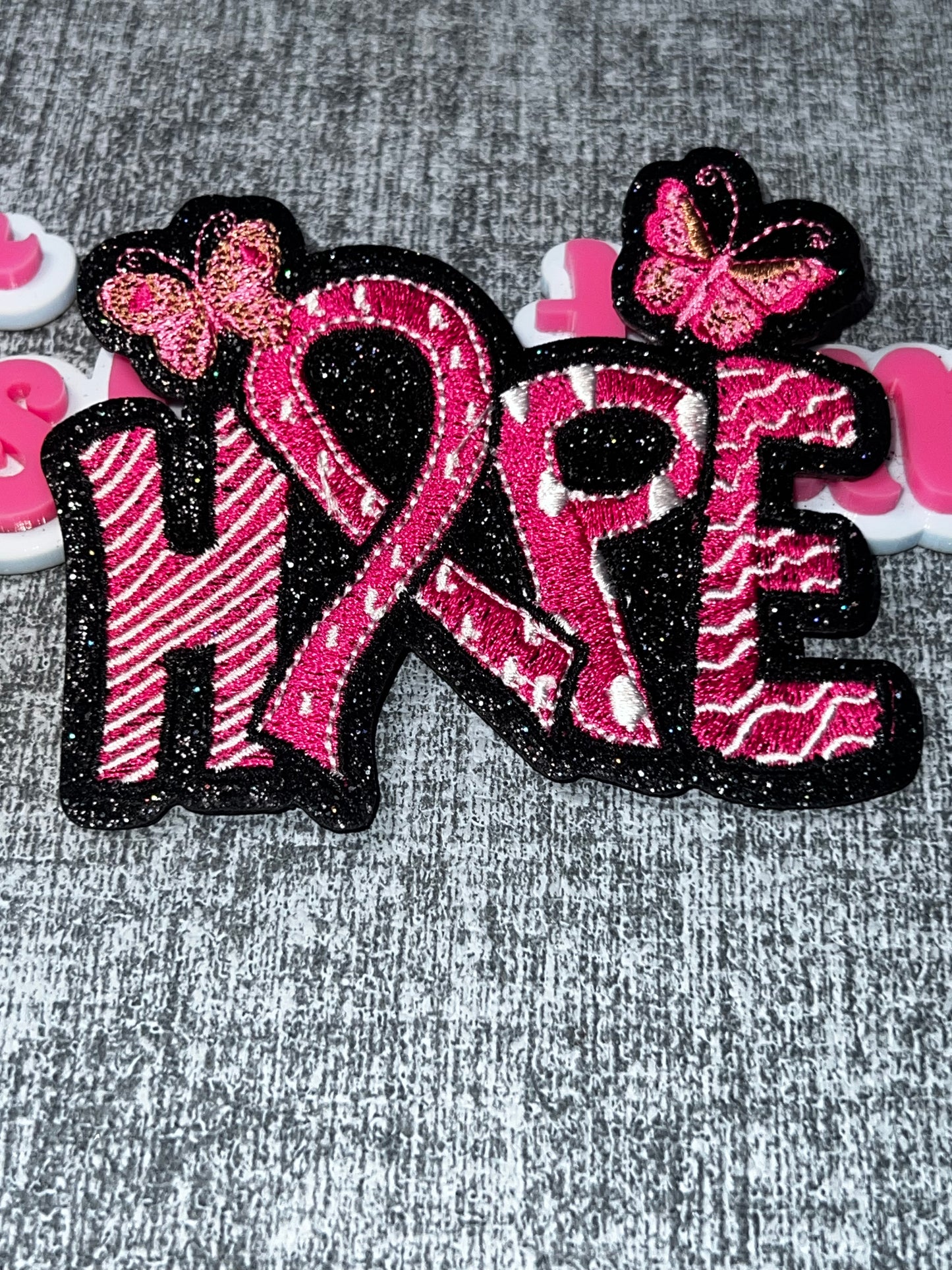 Pink Hope Ribbon & Butterflies Embroidered Patch – Awareness Iron On Applique