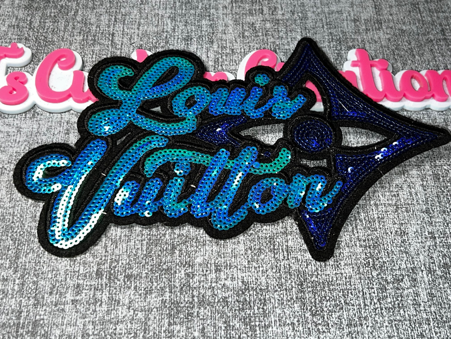 Aqua Blue Sequin Fashion Megaphone Patch – Large Iron On Applique