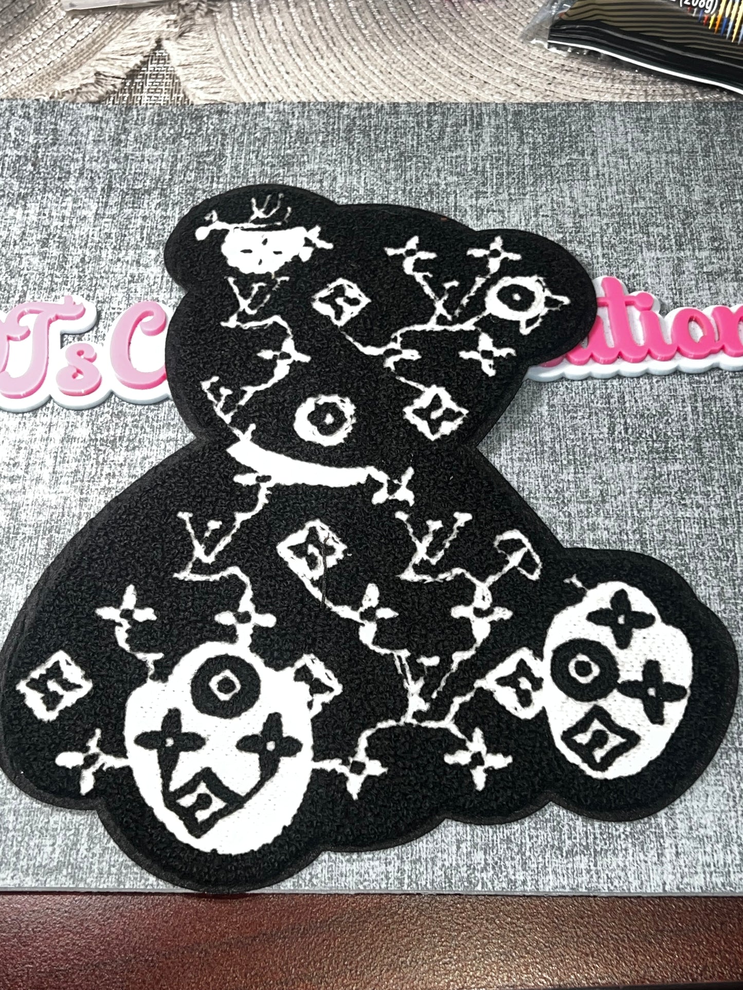 Black White Teddy Bear Fashion Patch – Oversized Embroidered Applique