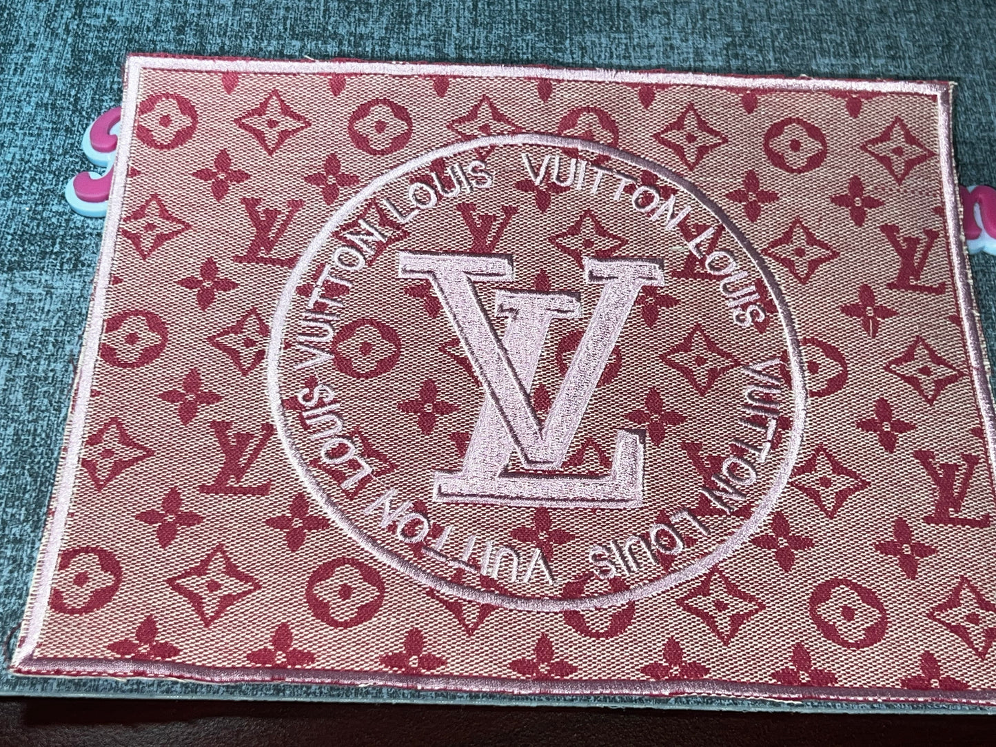 Pink Monogram Print Rectangle Fashion Patch – Oversized Embroidered Applique