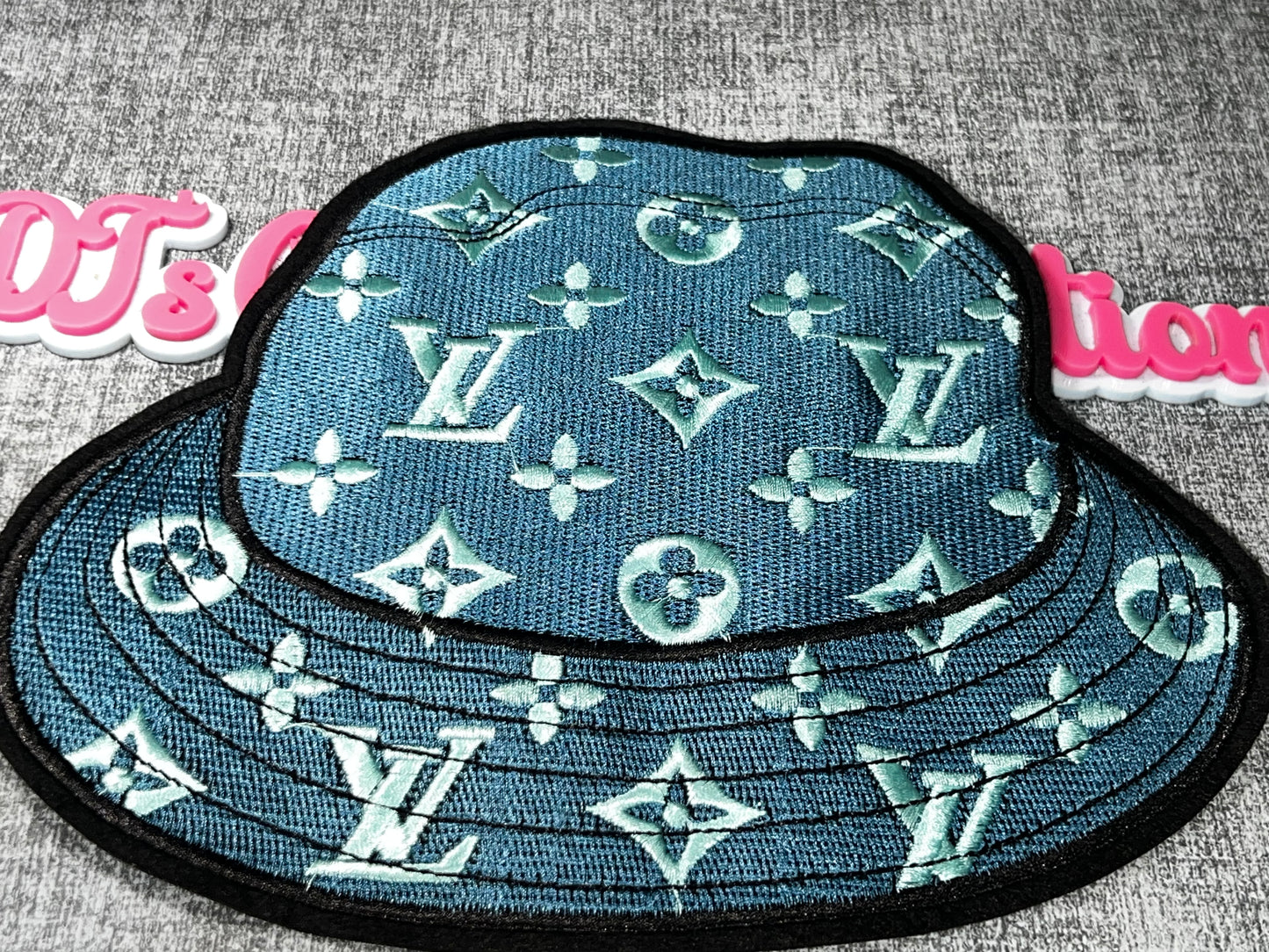 Blue Monogram Print Bucket Hat Patch – Oversized Embroidered Applique