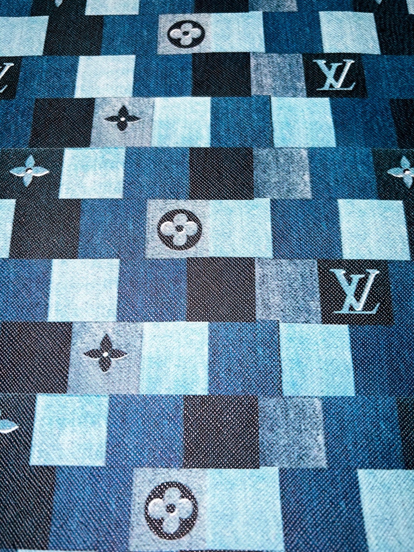Blue Patchwork Geometric Monogram Faux Leather Sheet – Craft Fabric