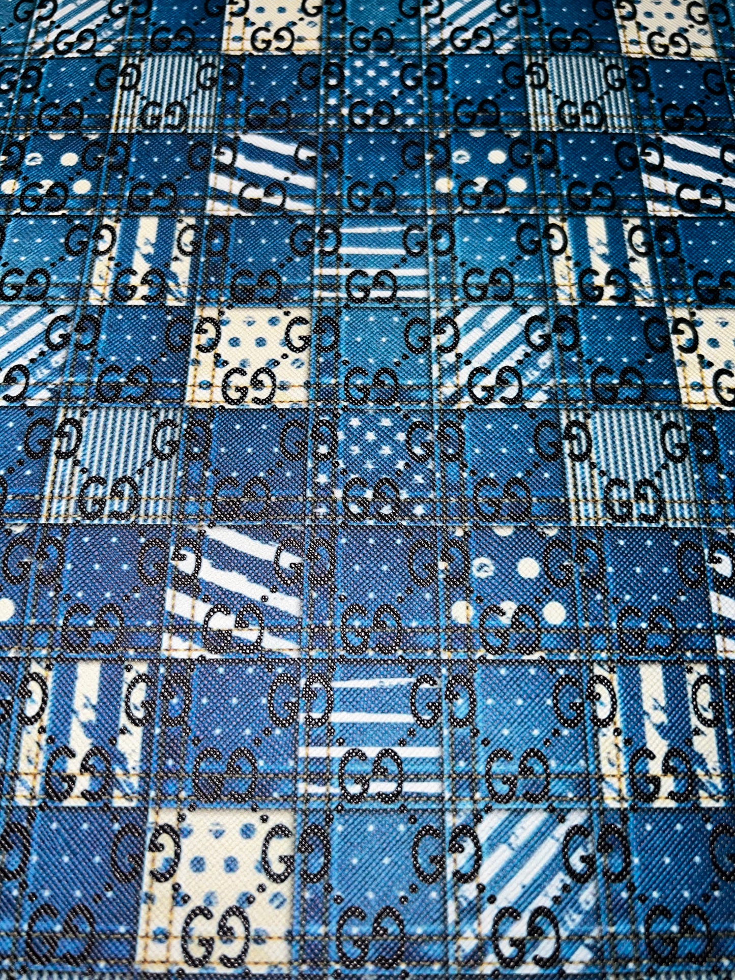Blue Patchwork Monogram Faux Leather Sheet – 9x12