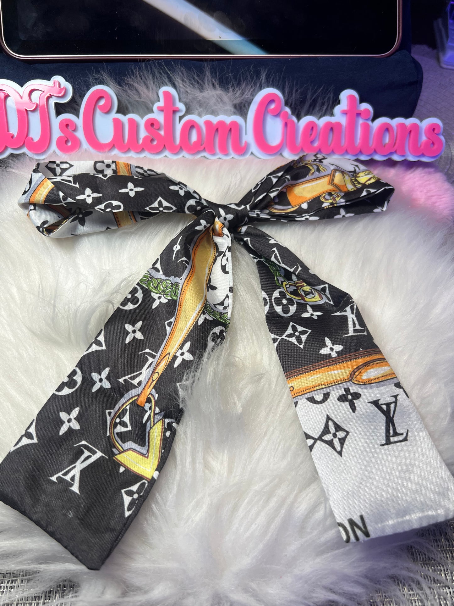 Black & Gray Monogram Fashion Bow