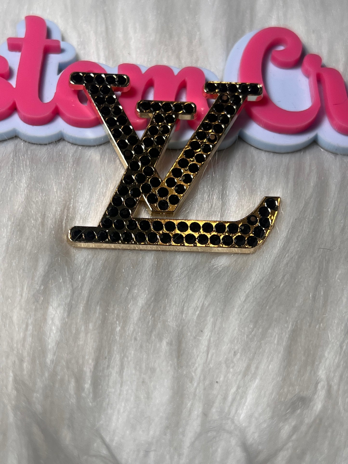 Rhinestone Letter Charm– Black Crystal Gold Trim