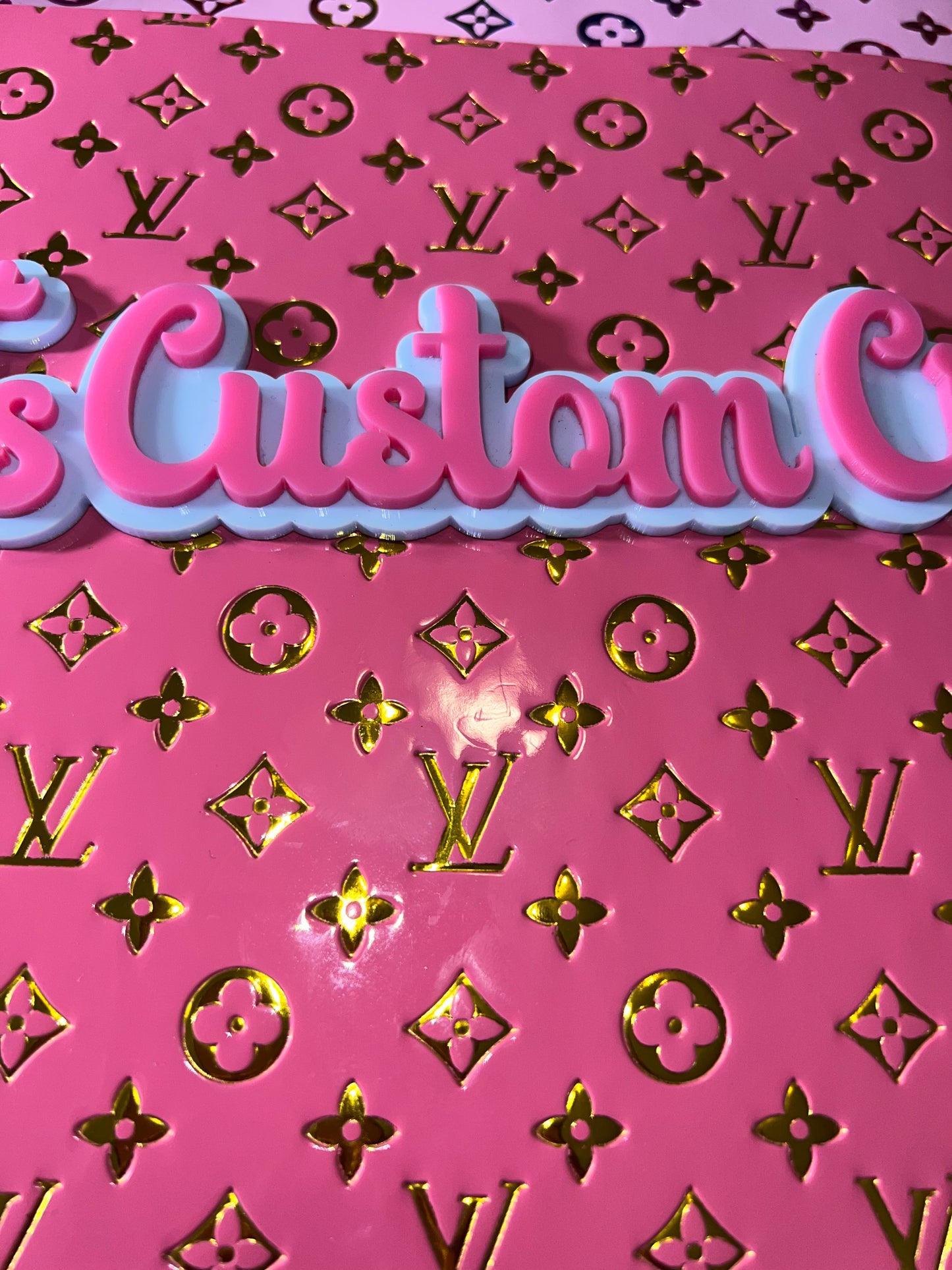 Pink Glossy Metallic Embossed Monogram Faux Leather Sheet 9x12 – Faux Leather for Bows, Earrings & DIY Crafts