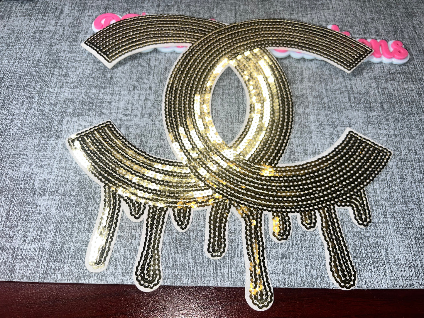 Luxury Inspired Gold Drip Sequin Patch – Oversized Iron-On Statement Piece