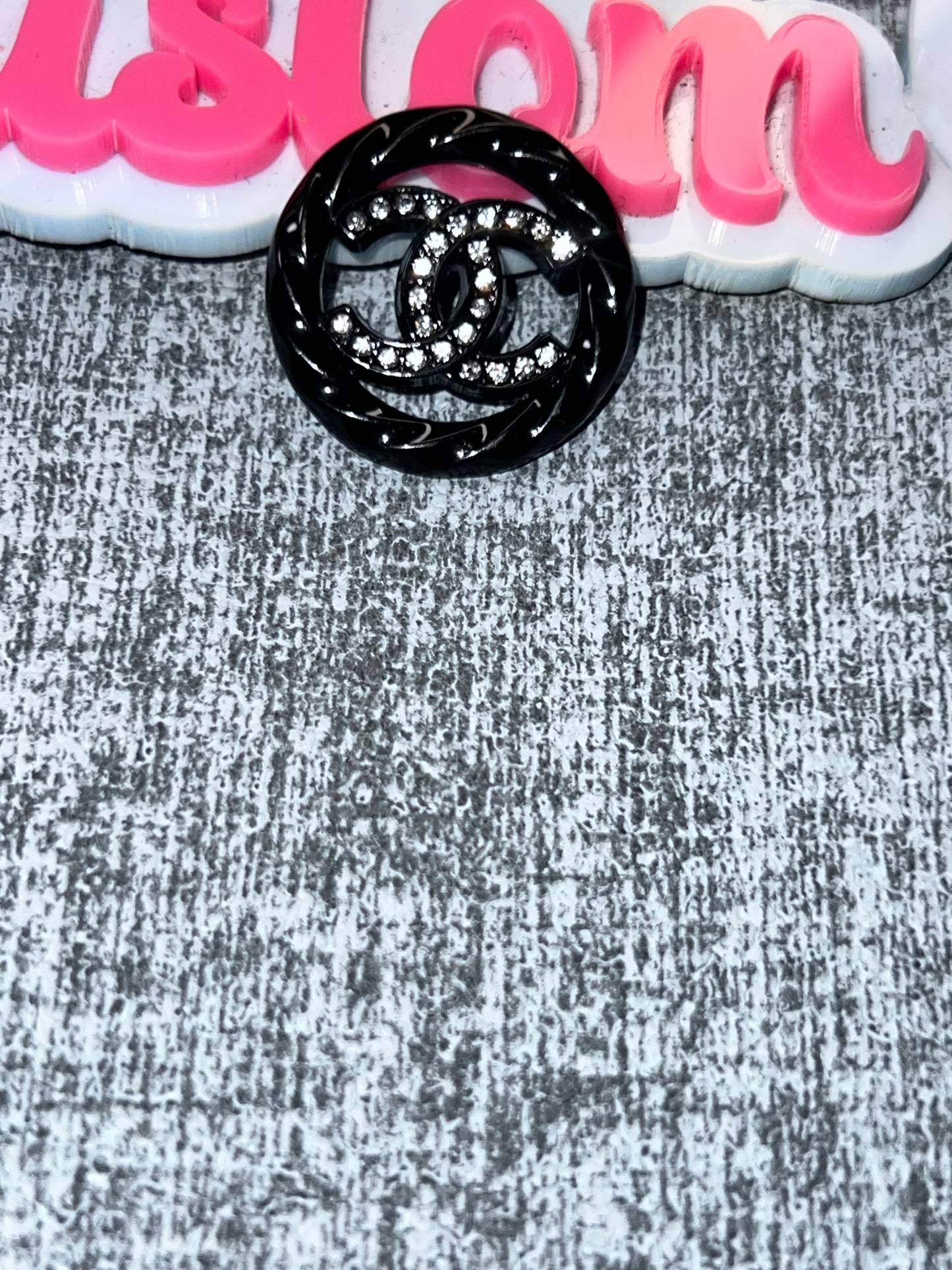 Black Rhinestone Round Swirl Charm – Bling Statement Charm for DIY Crafts