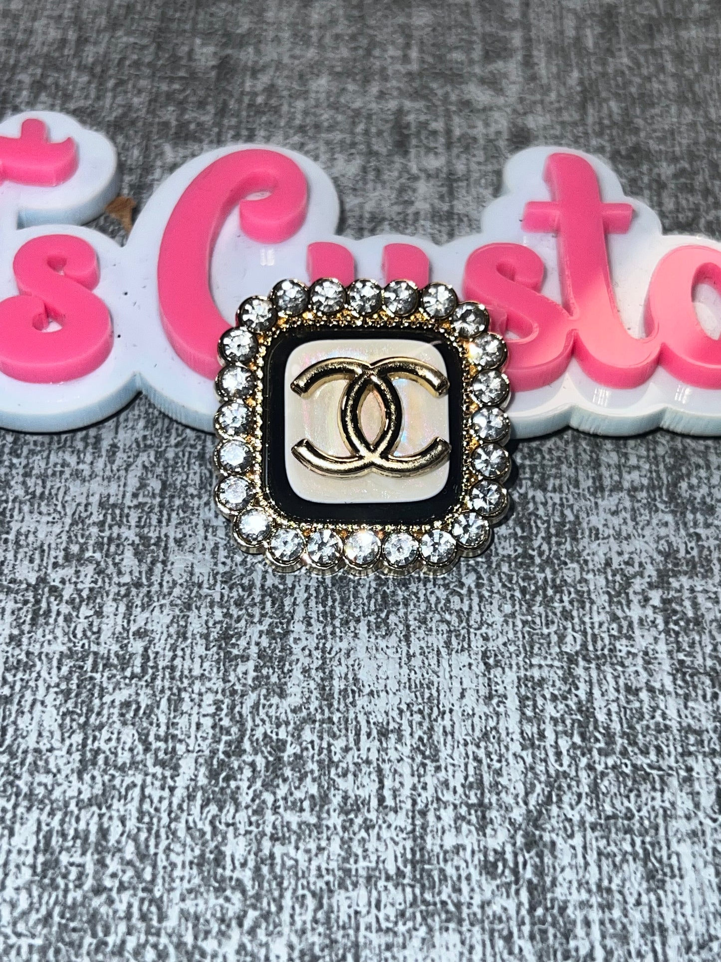 Rhinestone Square Frame Flatback Charm – Black & Gold Luxe Craft Embellishment