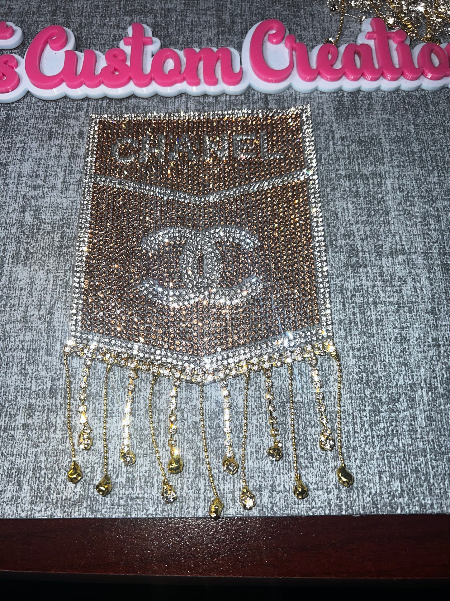 Rhinestone Drip Pocket Patch – Bling Fringe Fashion Applique | Gold, Silver, Clear | Rhinestones / Fabric / Metal Chain
