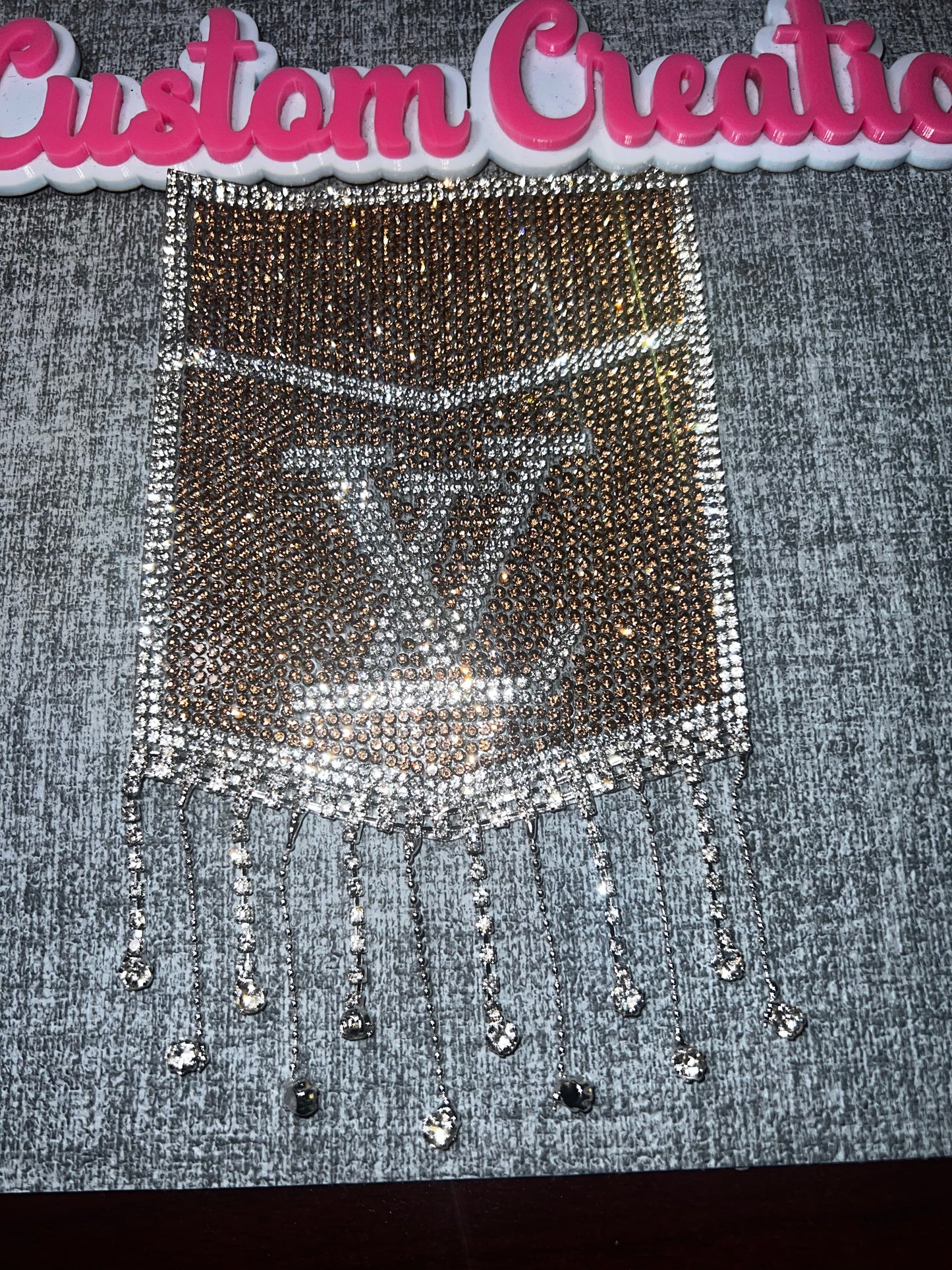 Rhinestone Drip Pocket Patch – Bling Fringe Fashion Applique | Gold, Silver, Clear | Rhinestones / Fabric / Metal Chain