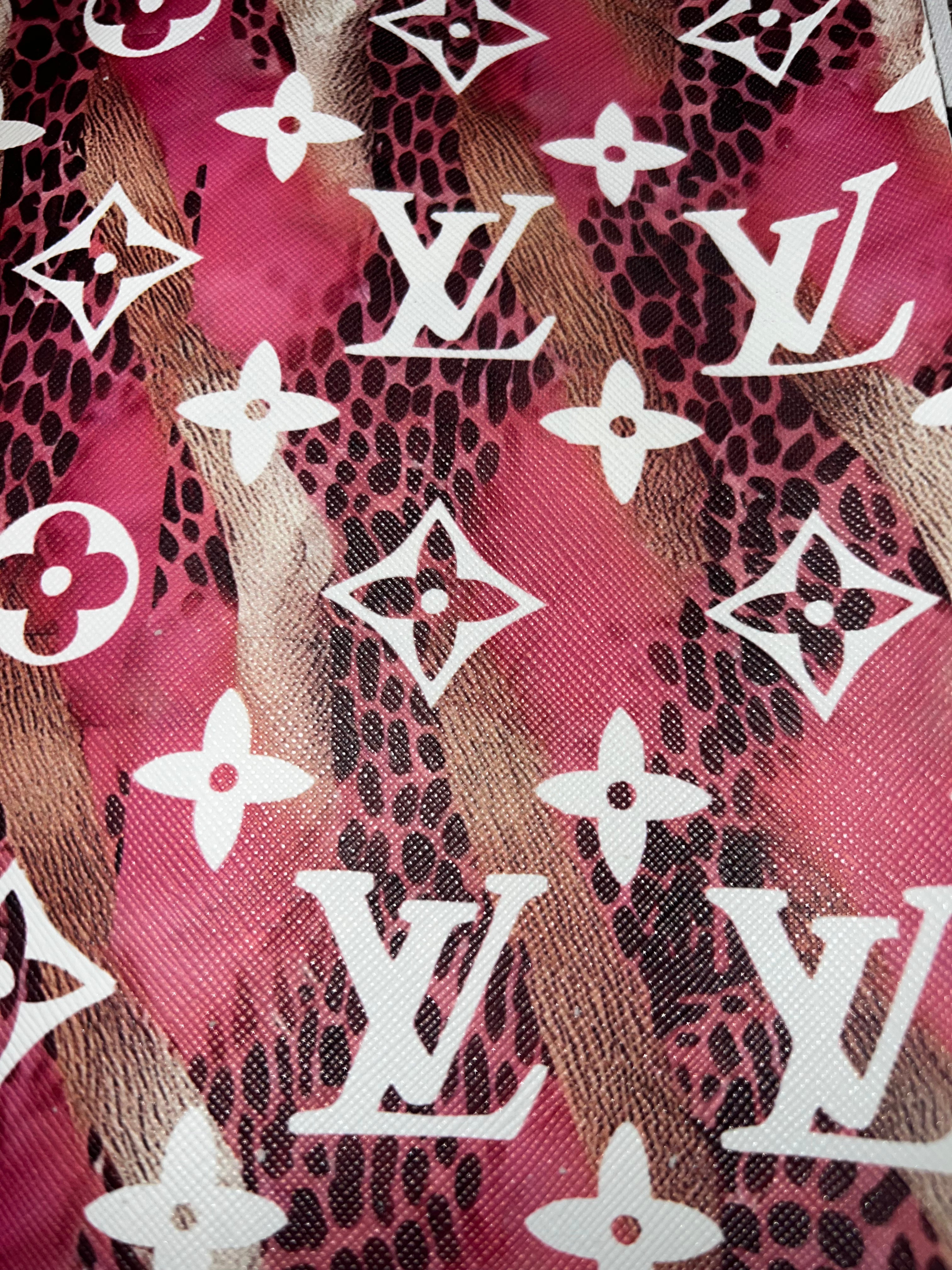 Pink Designer-Inspired Mixed Print Faux Leather Sheet Leopard Stripe C ...