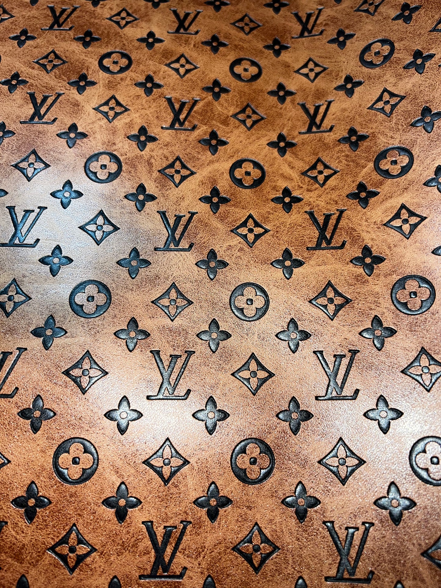 Distressed Brown Monogram Faux Leather Sheet 9x12 | Vintage Look Craft Faux Leather