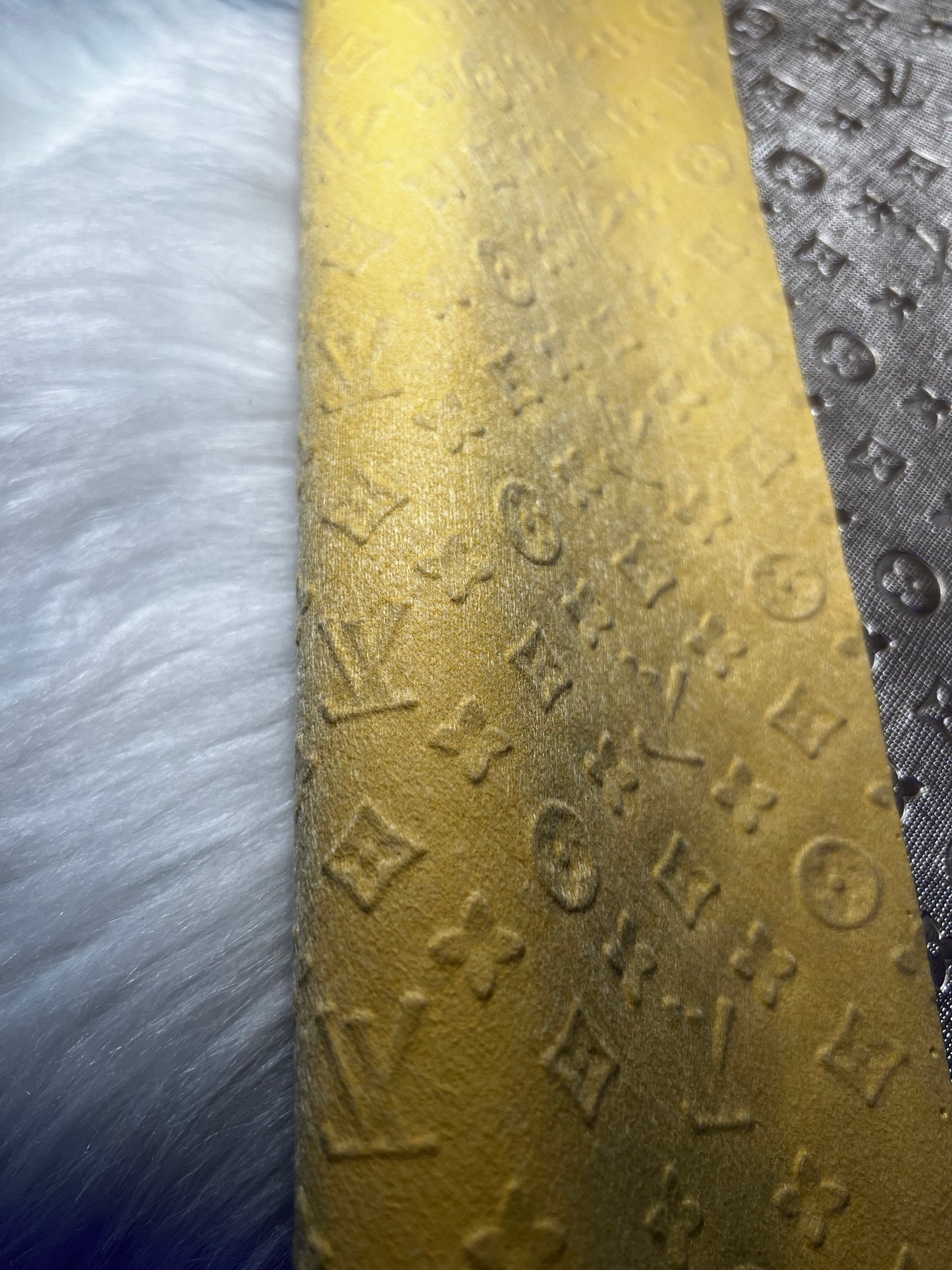 Champagne Metallic Embossed Monogram Faux Leather Sheet 9x12 | Textured Craft Faux Leather
