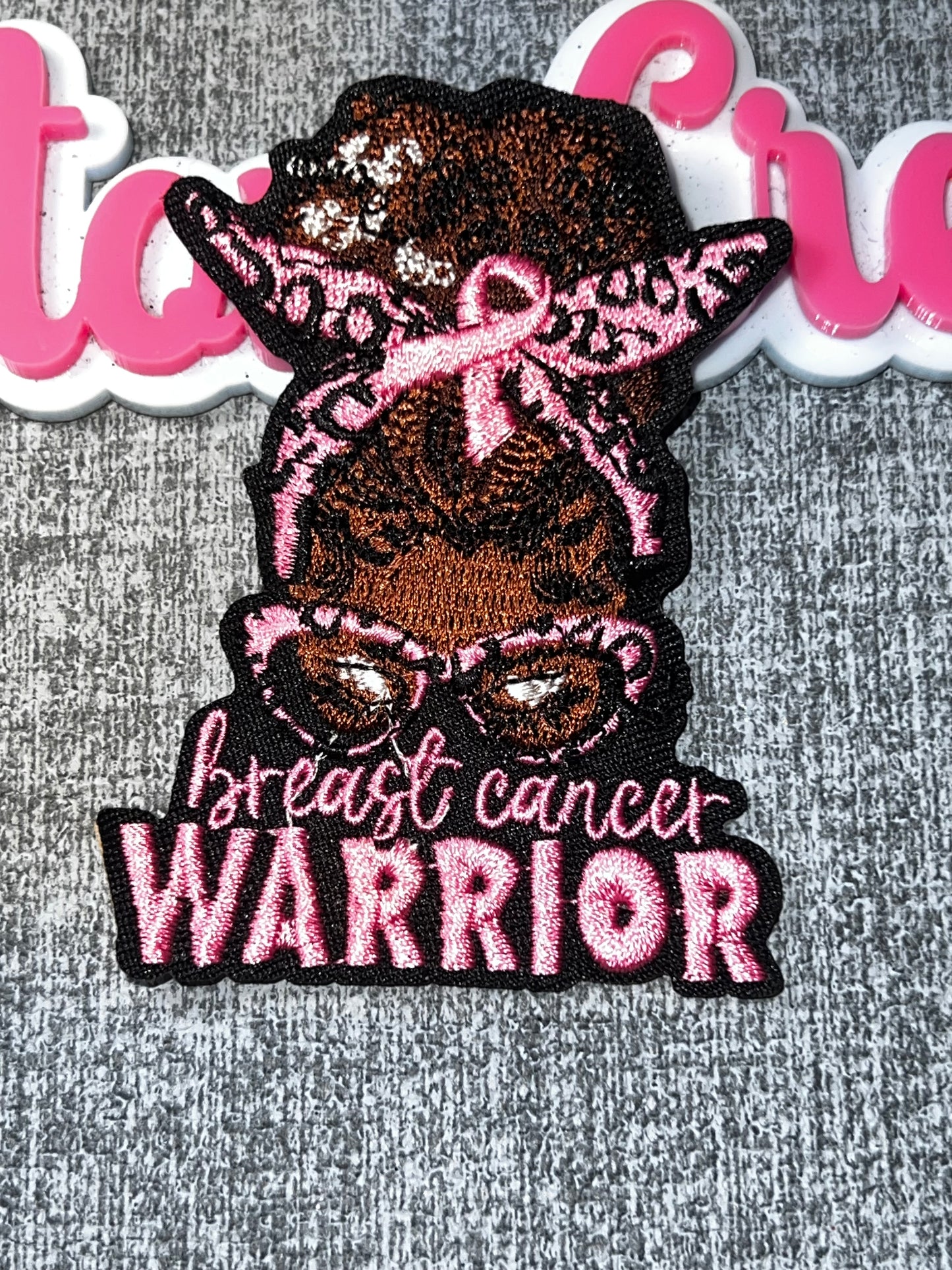 Breast Cancer Warrior Woman Embroidered Iron-On Patch | Pink Ribbon Awareness Applique for Jackets and Bags