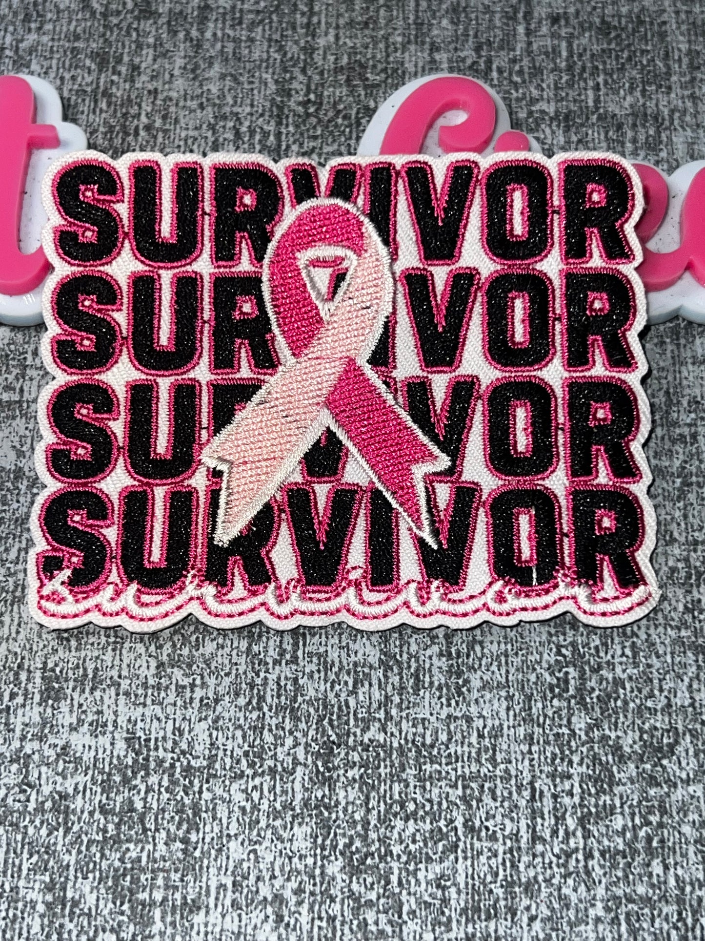 Survivor Cancer Ribbon Embroidered Iron-On Patch | Pink Breast Cancer Awareness Applique for Jackets and Bags