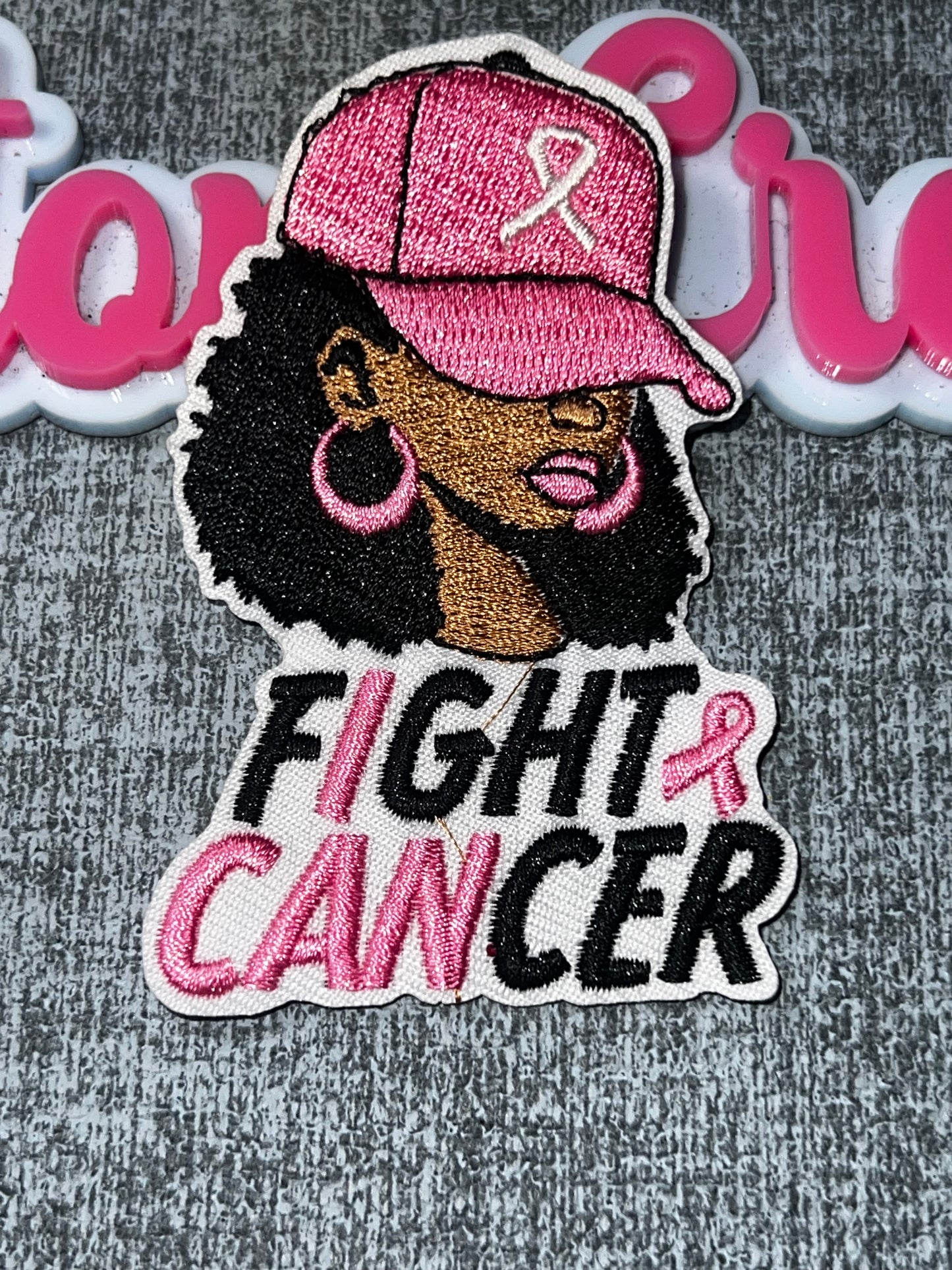 Fight Cancer Woman Pink Ribbon Embroidered Iron-On Patch | Cancer Awareness Fashion Applique for Jackets and Bags