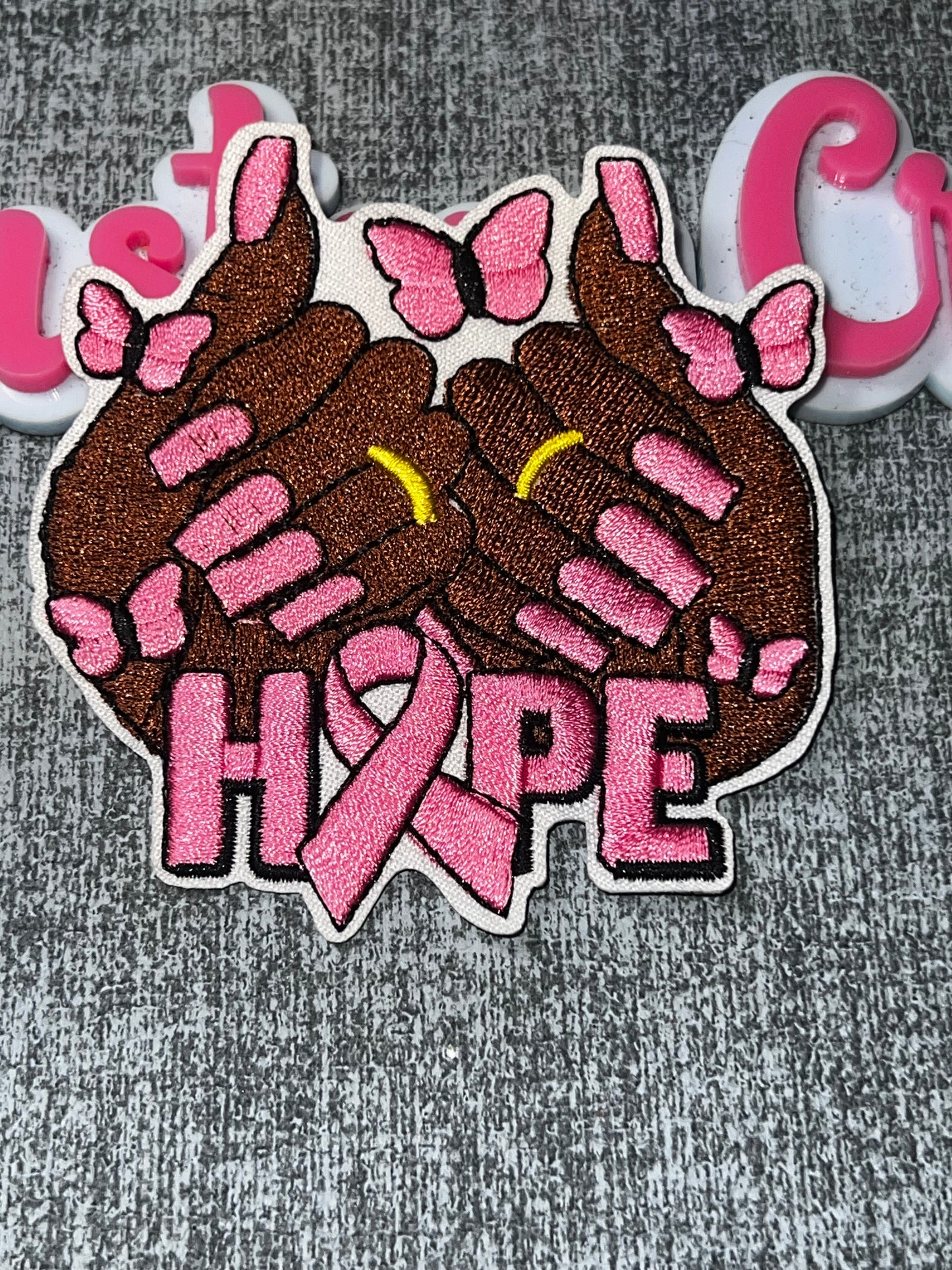 Hope Hands Cancer Awareness Embroidered Iron-On Patch | Pink Ribbon Butterfly Applique for Jackets and Bags