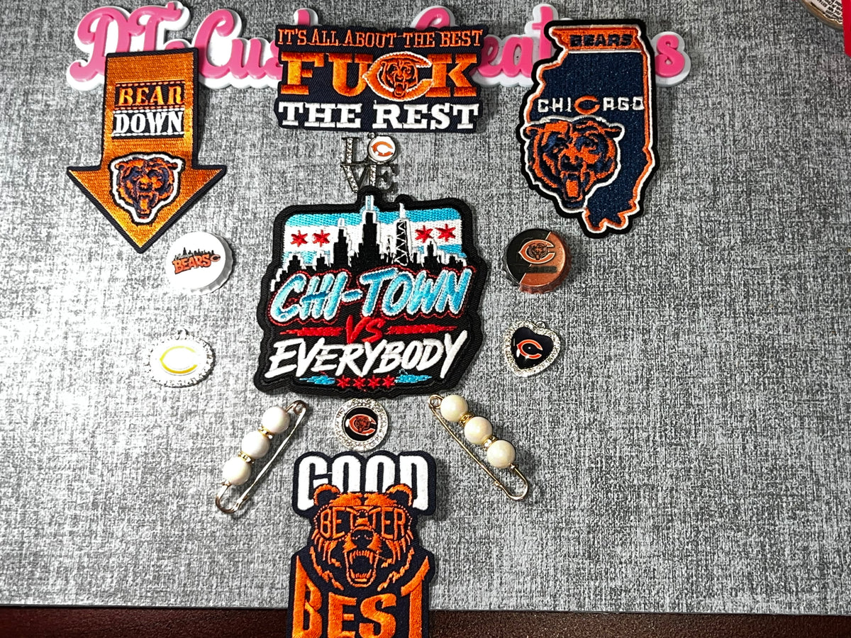 Orange & Navy Embroidered Patch Bundle with Decorative Pins – Game Day DIY Craft Set