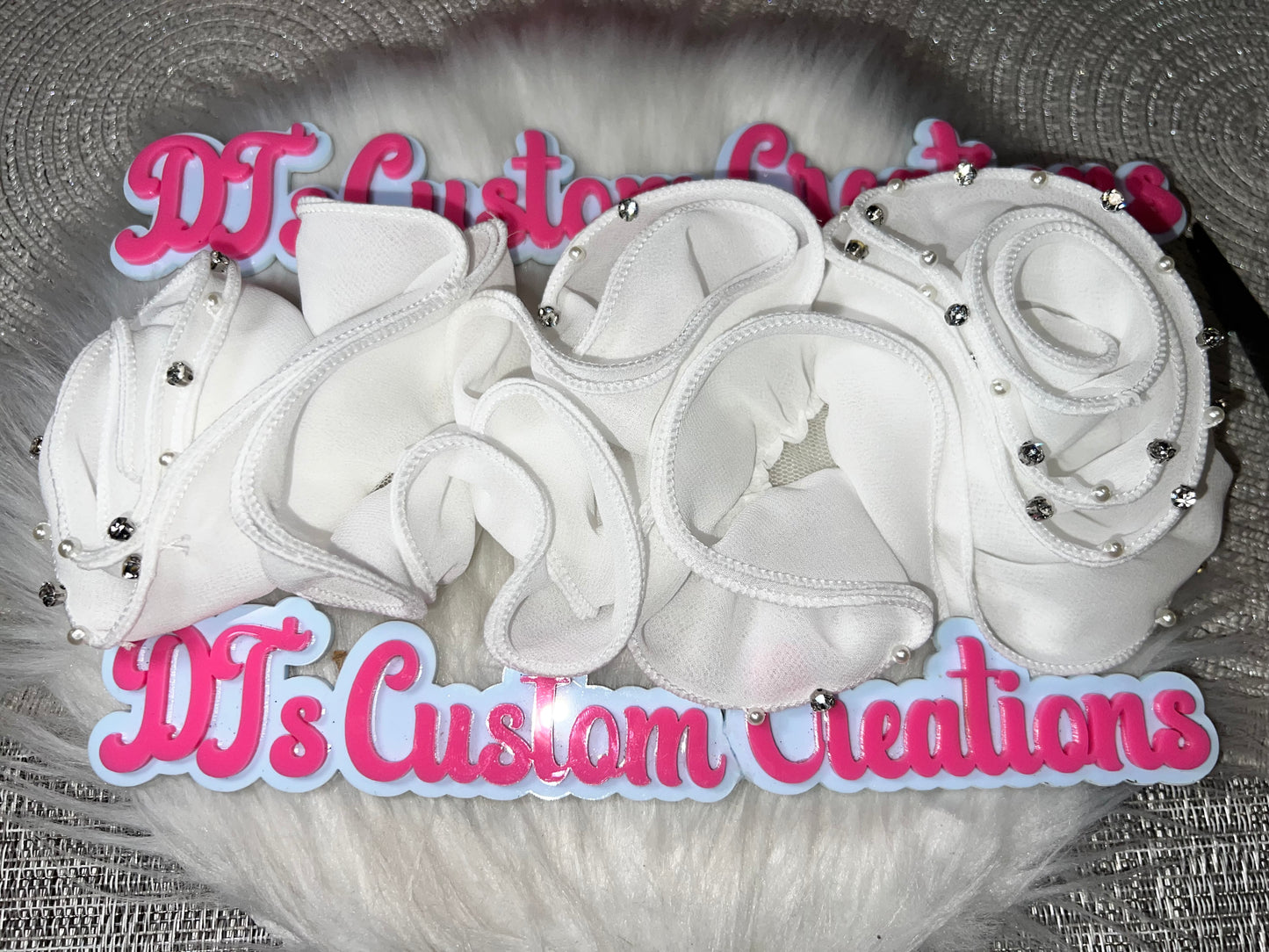 White Rhinestone & Pearl Chiffon Rose Appliqué
