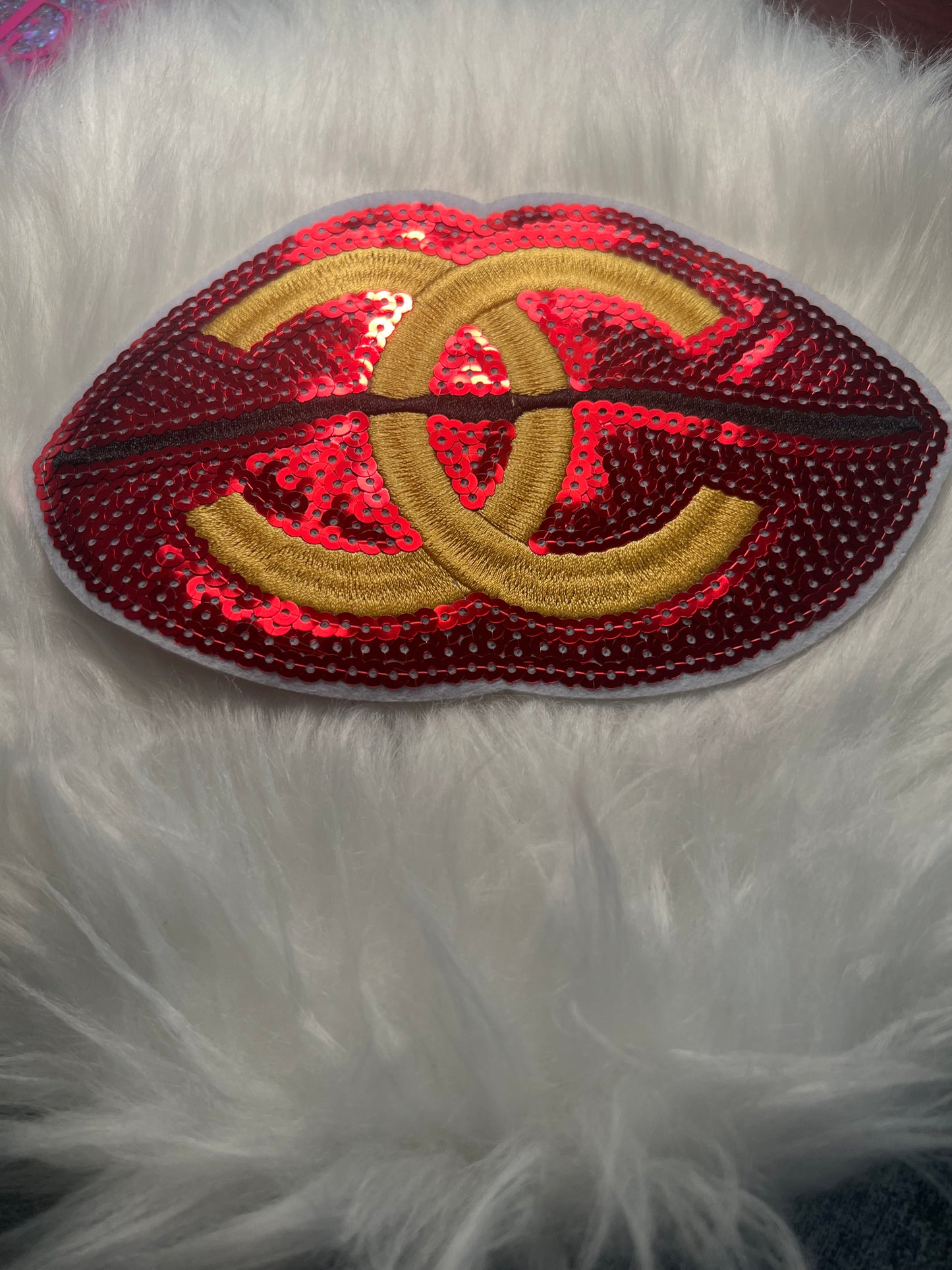 CC Red sequined Gold Lips