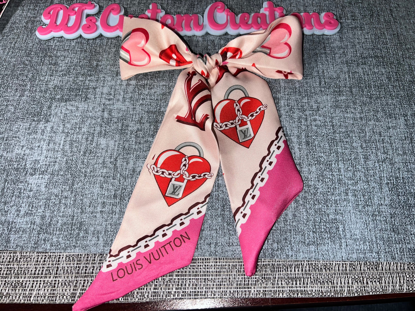 Heart Print Satin Scarf Bow – Luxury Style Hair Accessory