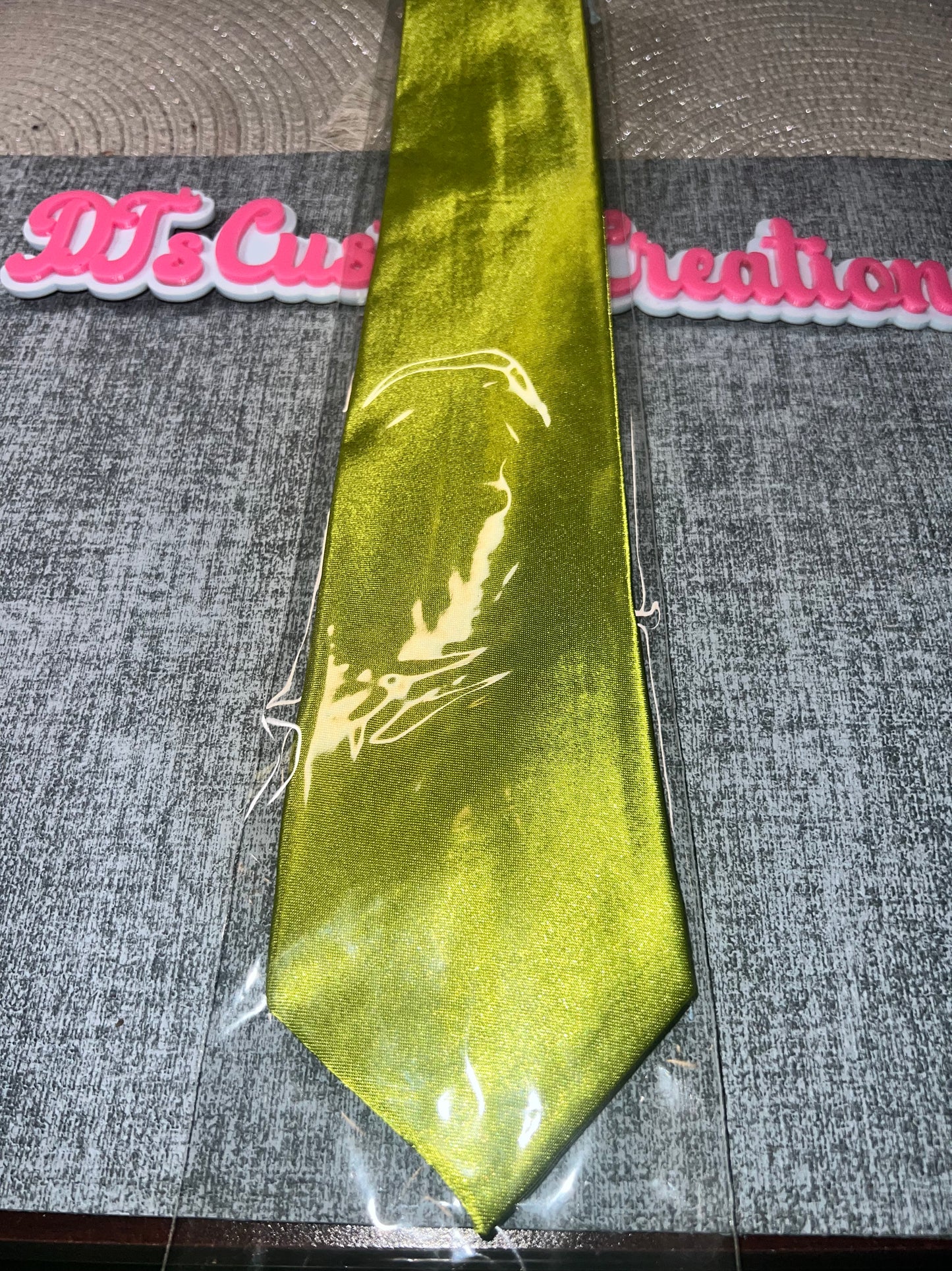 Metallic Olive Green Satin Tie – Glossy Necktie for DIY Crafts, Bling Accessories & Custom Designs