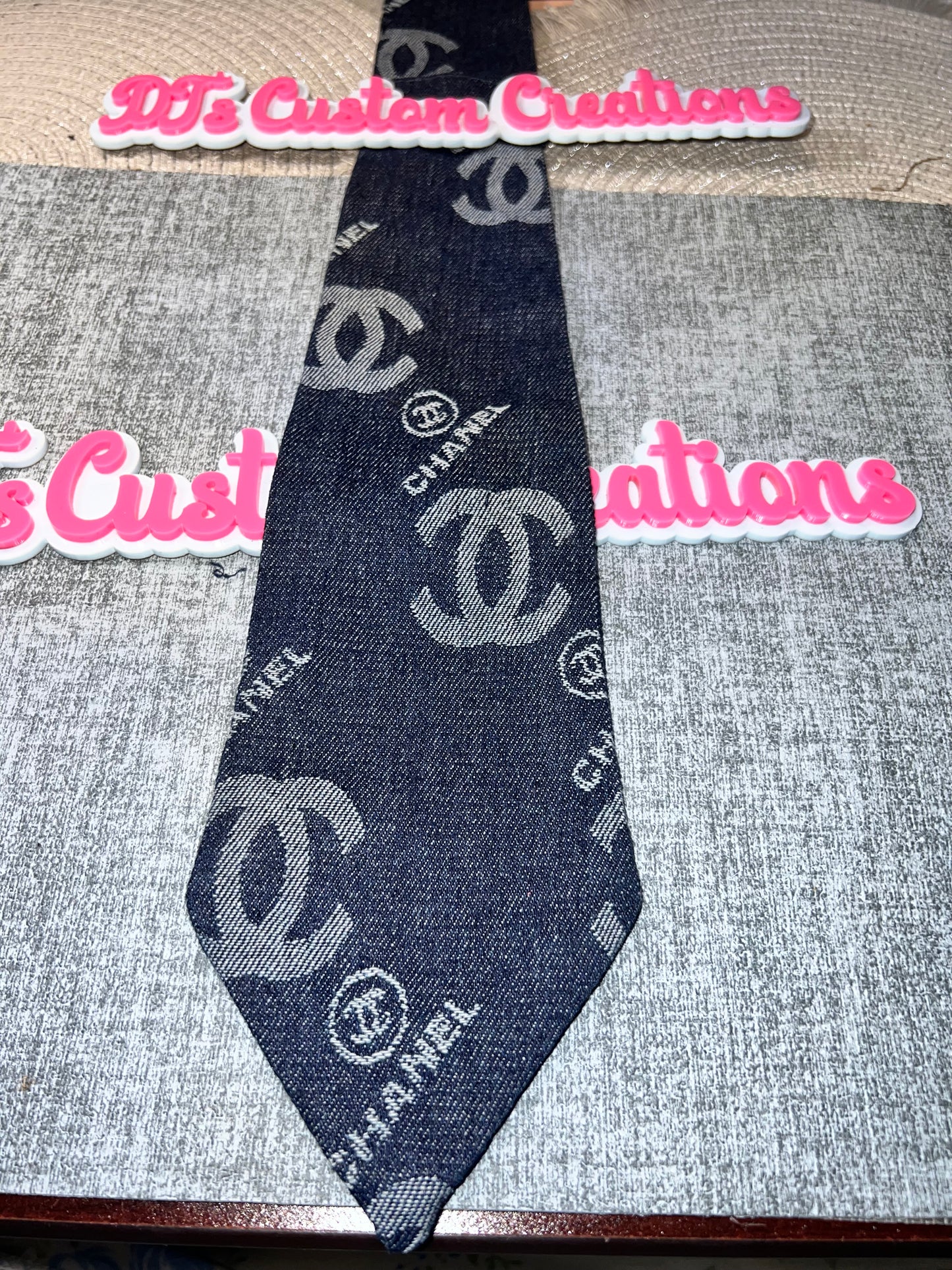 Dark Blue Denim Monogram Neck Tie – Luxury Style Woven Tie for Men, Women & Custom Fashion