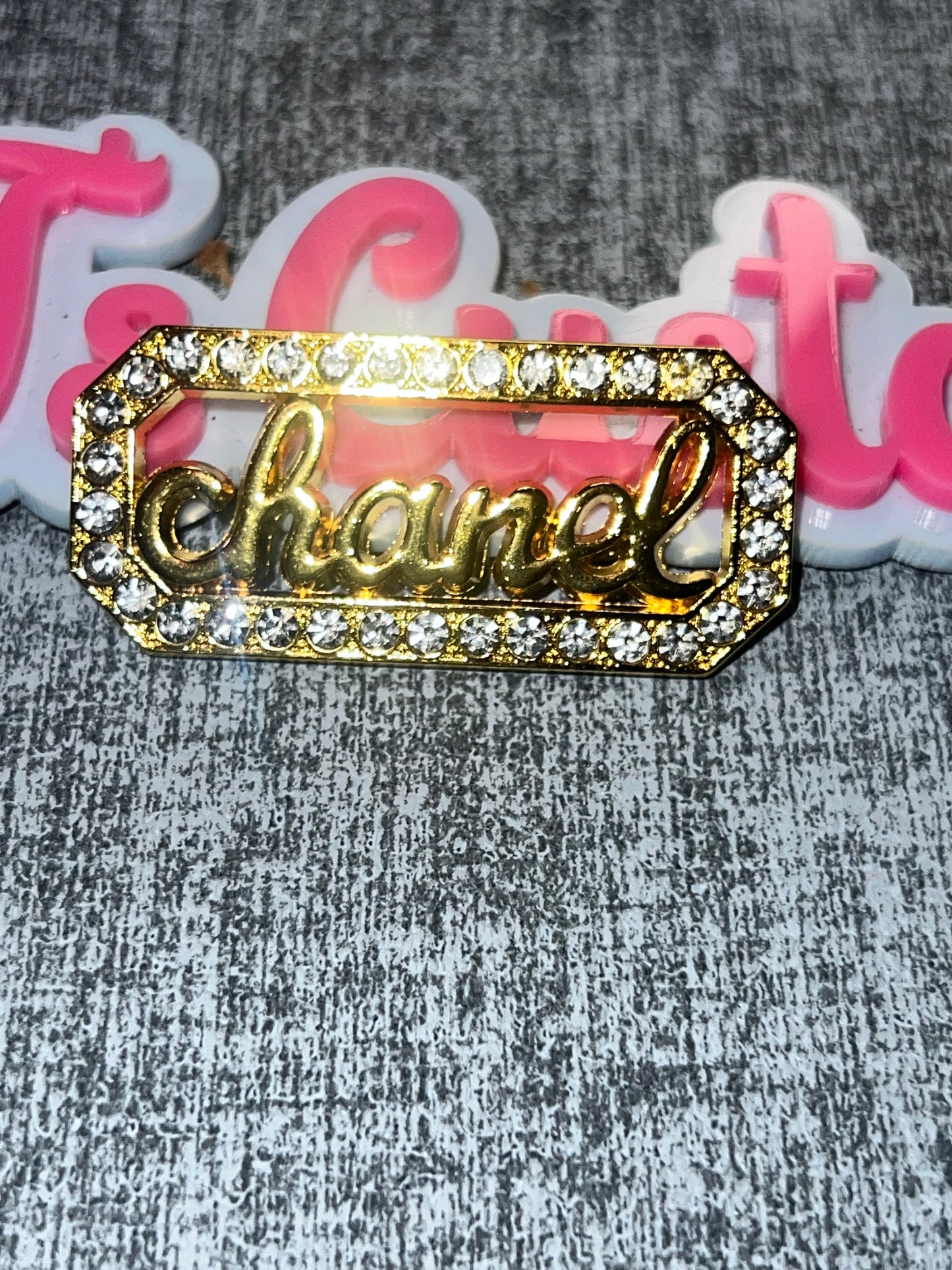 Gold Rhinestone Name Plate Charm – Luxe Statement Flat Back Metal Charm