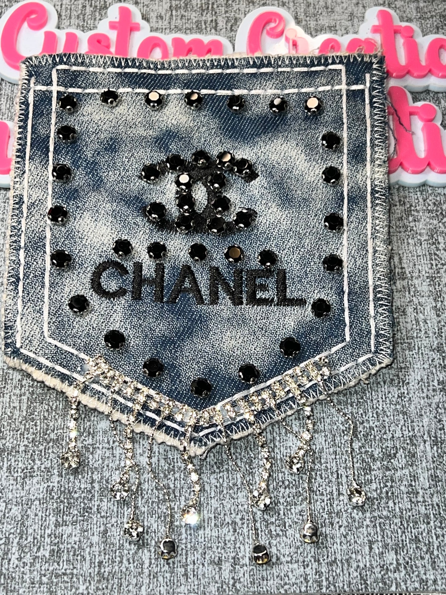 Denim Rhinestone Pocket Iron-On Patch – Luxe Bling Statement Patch for DIY Crafts