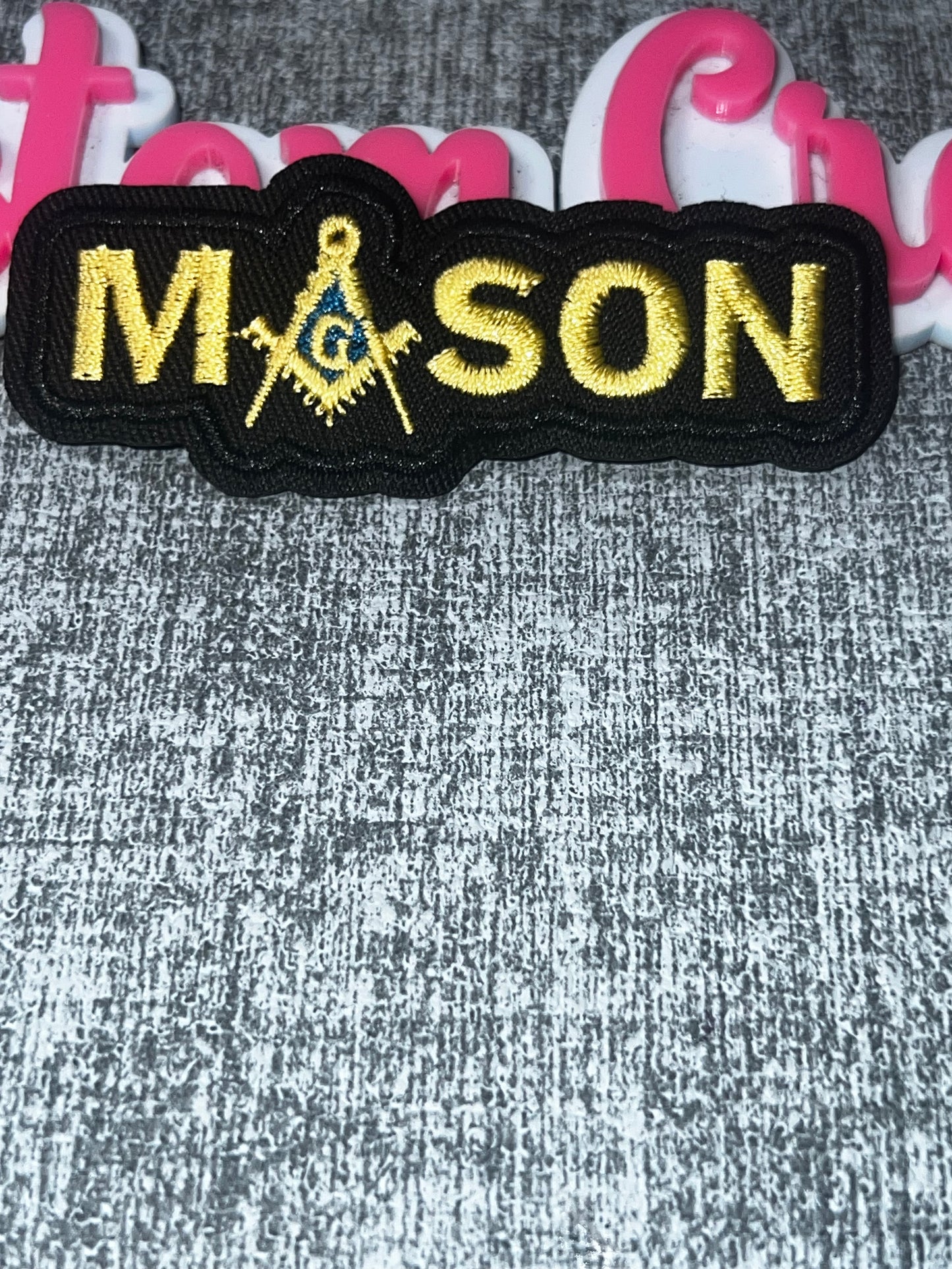 Luxe Mason Embroidered Statement Patch – Black & Gold Symbol Patch