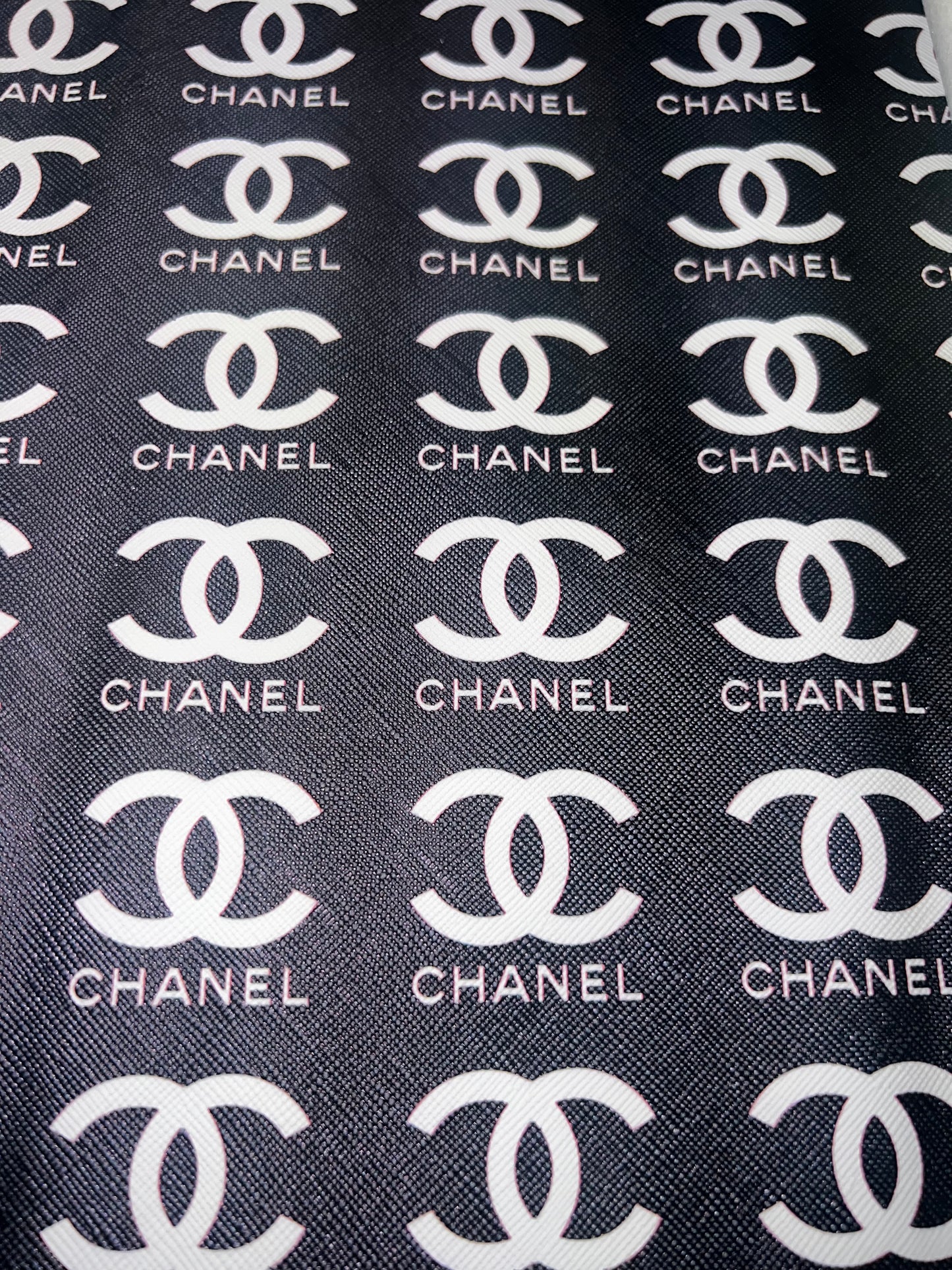 Black White Double C Print Faux Leather Sheet – 9x12