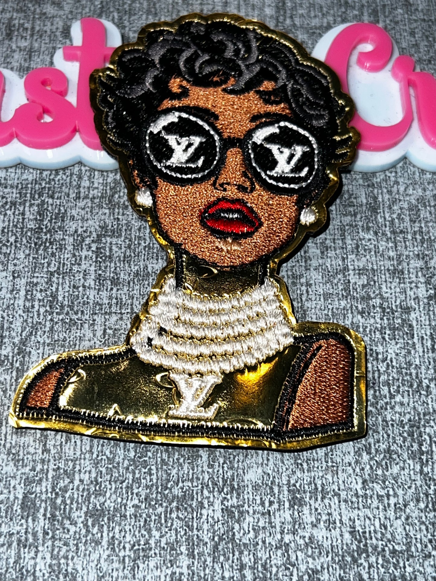 Glam Sunglasses Fashion Girl Patch – Metallic Embroidered Applique – Approx. 4 Inches