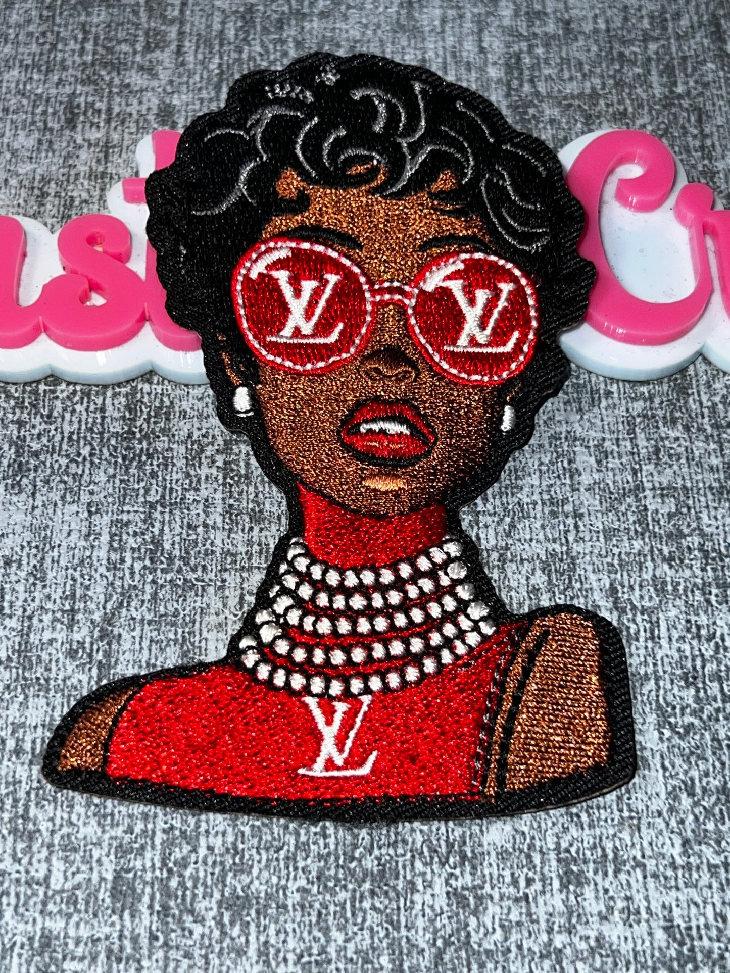 Red Glam Fashion Girl Patch – Statement Applique – Approx. 4 Inches