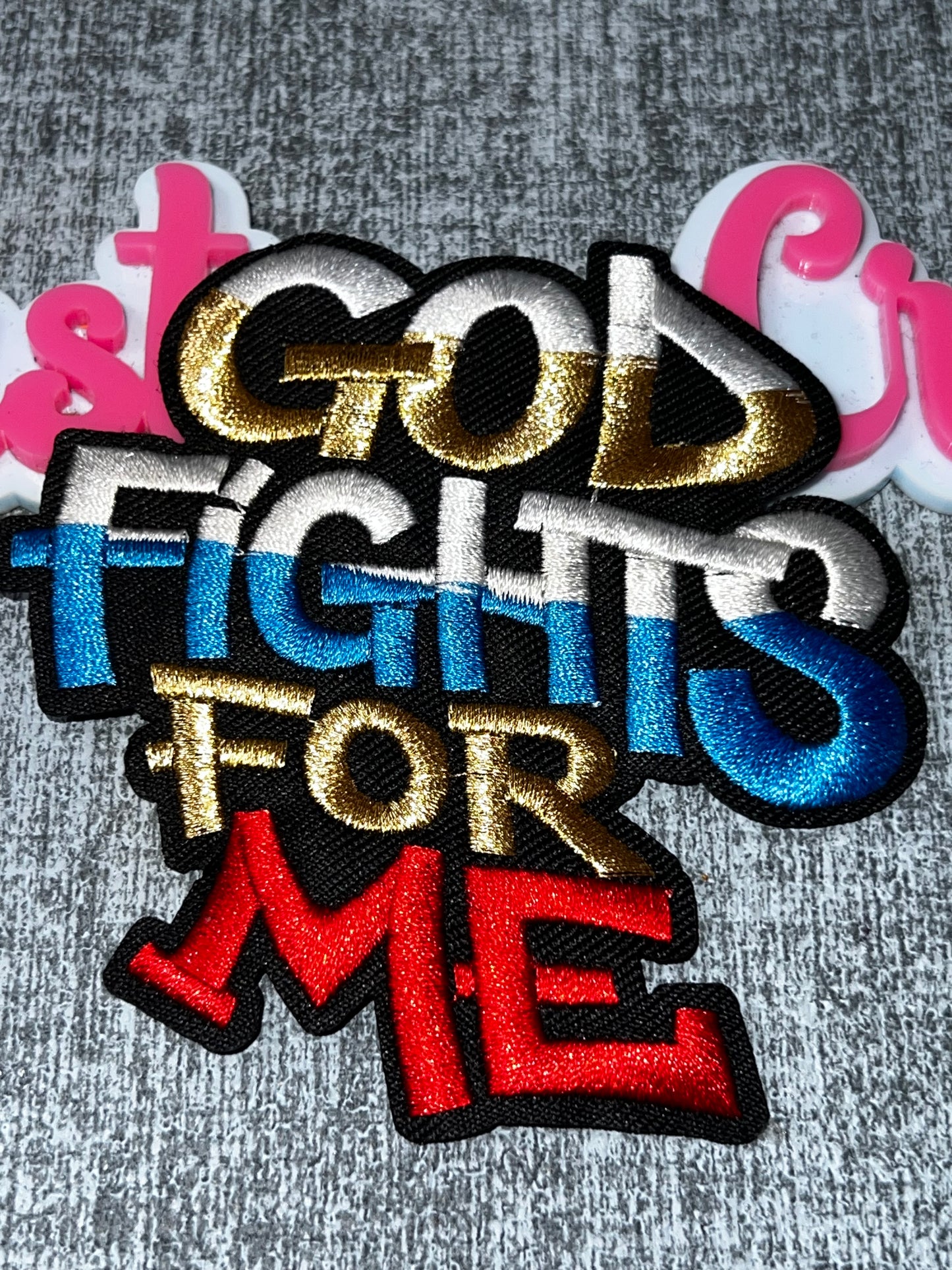 God Fights For Me Patch – Inspirational Statement Applique – Approx. 4 Inches