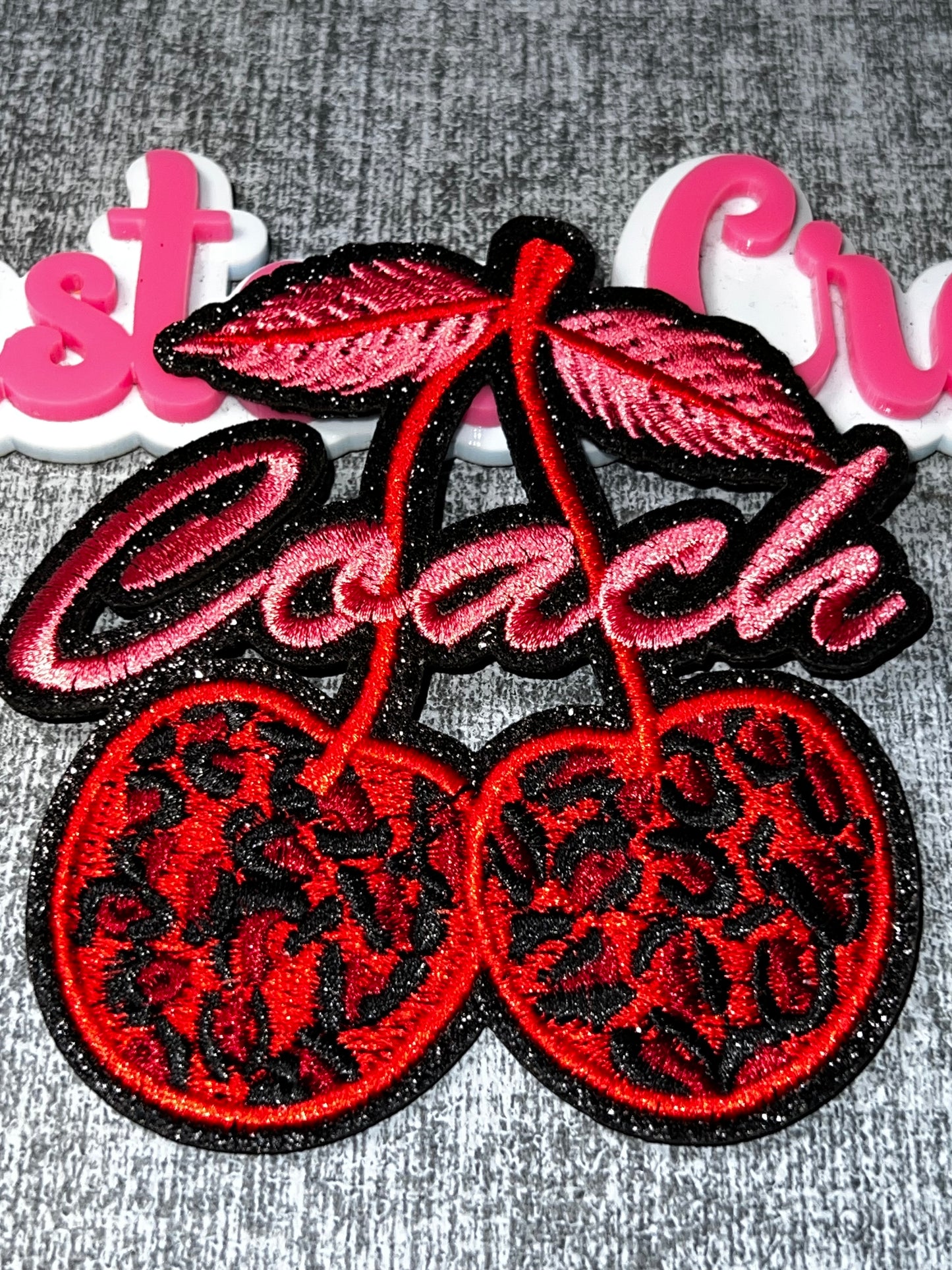 Red Leopard Cherry Patch – Iron On Embroidered Applique
